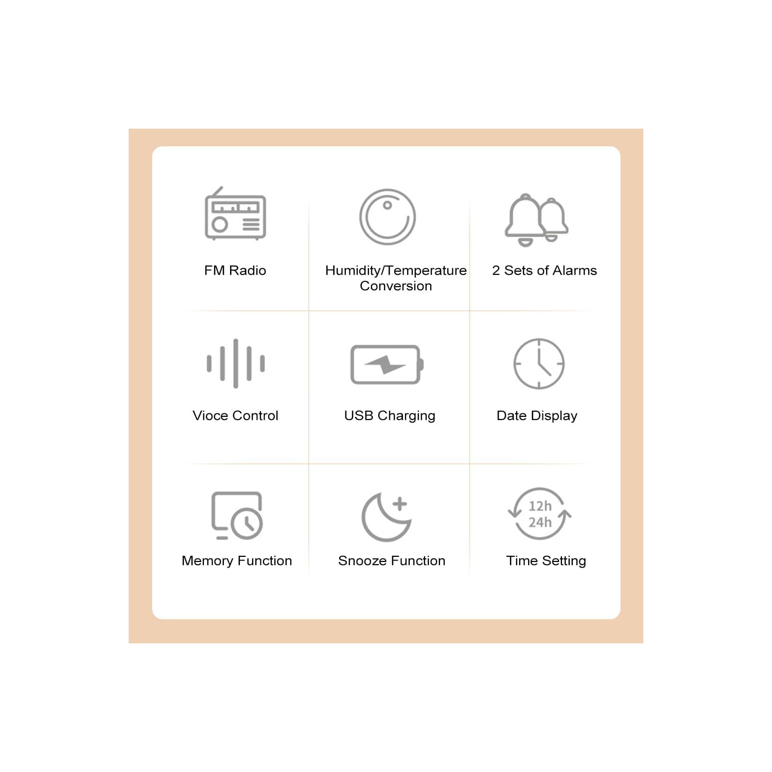 Réveil numérique avec radio FM pour chambre à coucher, appareil sonore pour le sommeil avec minuterie, alarme double, thermomètre, alarme forte pour