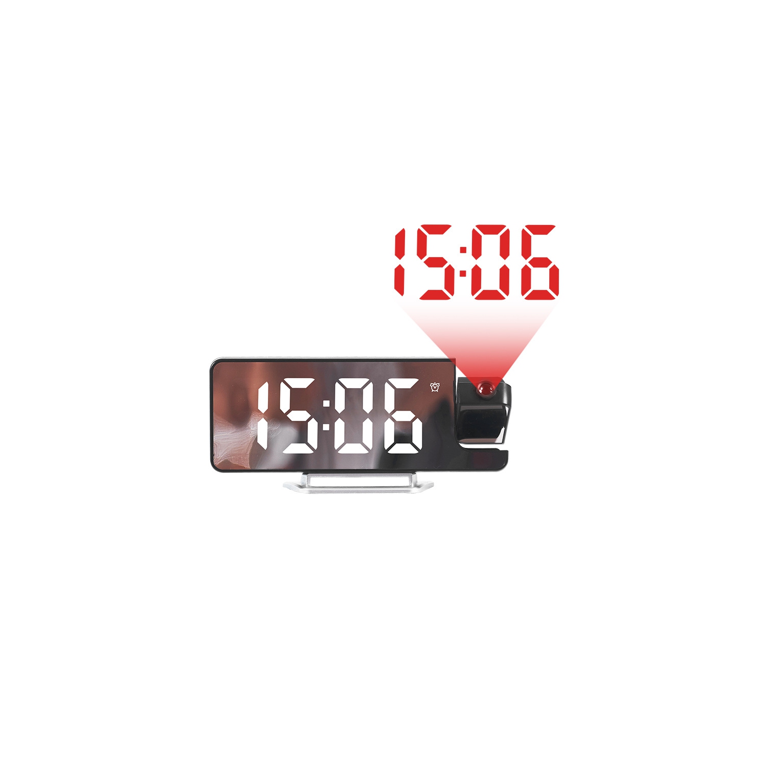 Hot-selling LED large screen mirror projection alarm clock, display temperature sensing electronic clock, 180° rotatable, multi-color electronic