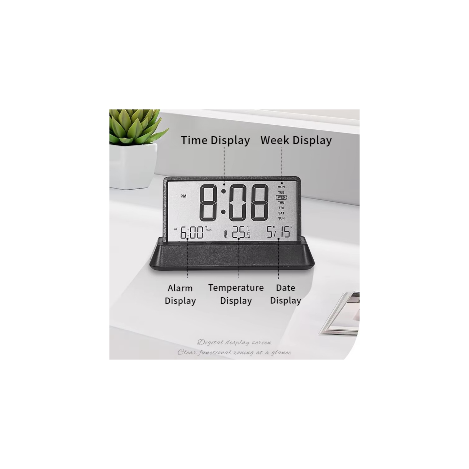 New creative small fresh alarm clock, simple electronic clock, multi-function clock-2301 white transparent