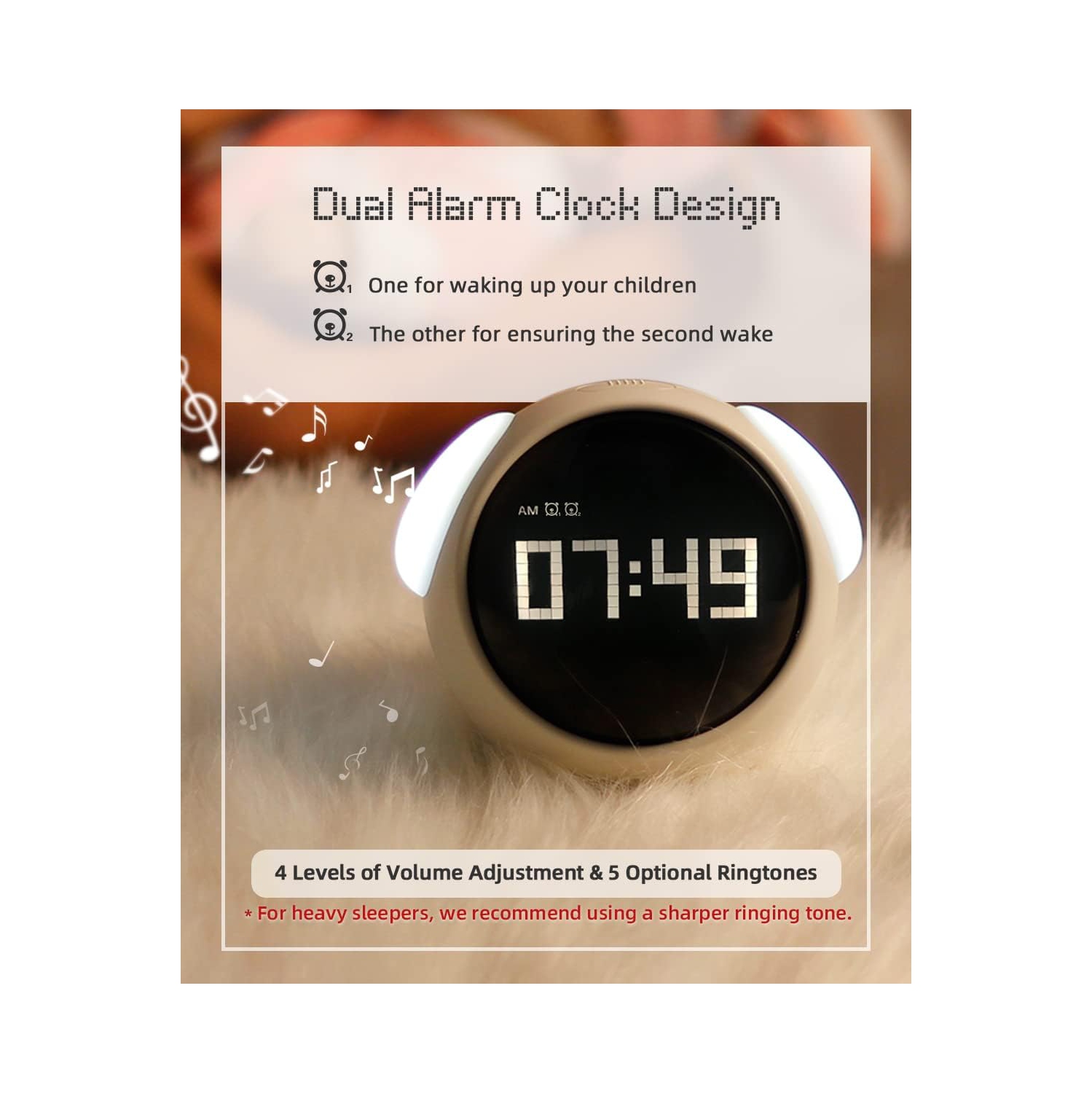 Kids Alarm Clock Dual Alarm Settings Adjustable Brightness Night Light Voice Control Wake-up Alarm Clock Night Light Electronic Alarm Clock for Kids,