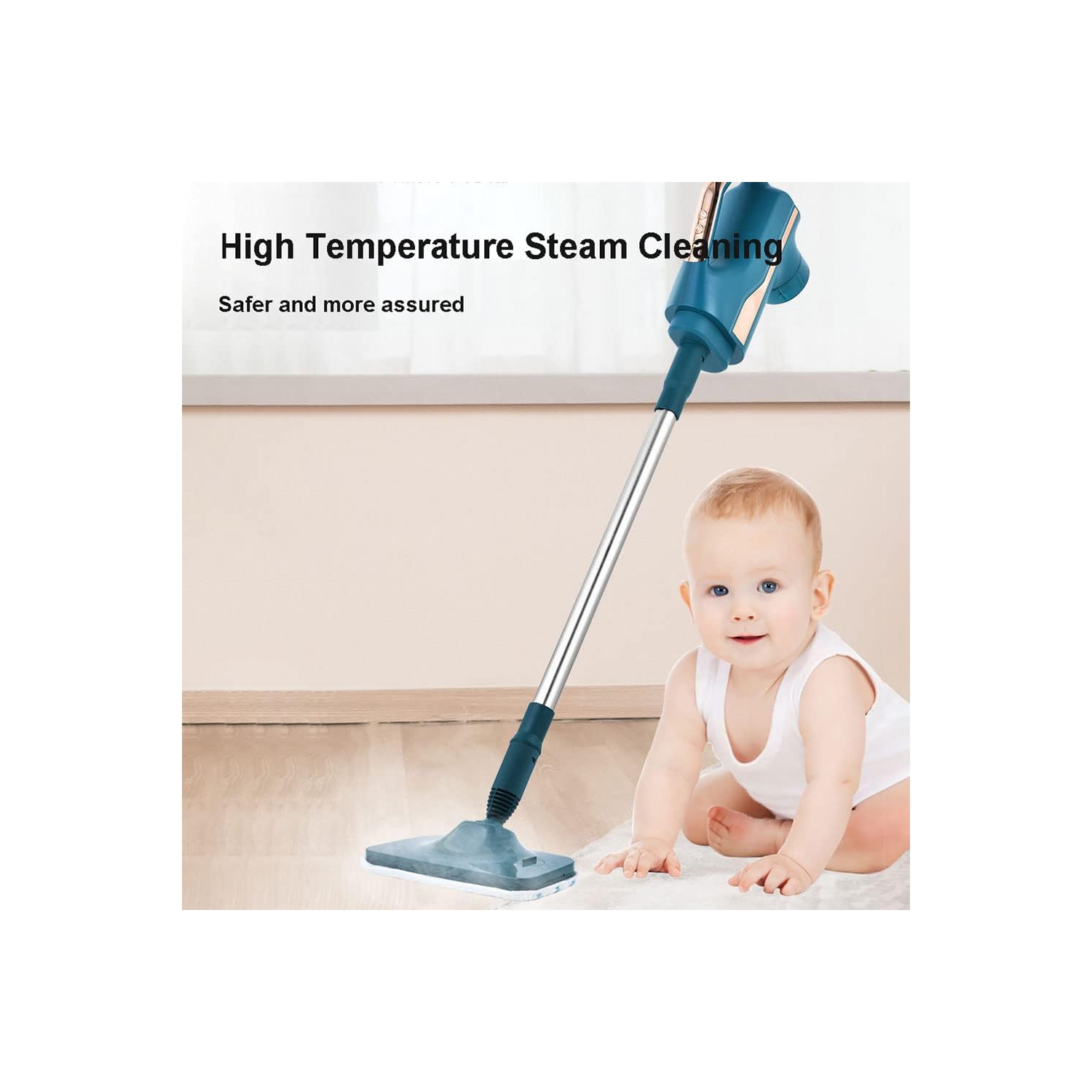 Steam mop, multifunctional electric high temperature steam cleaner, handheld mopping machine, detachable floor steamer - dark green