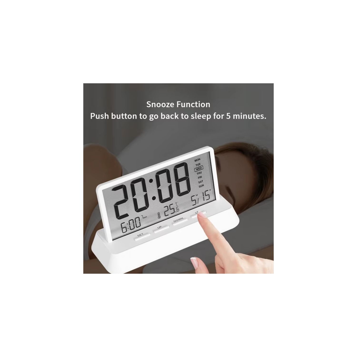 New creative small fresh alarm clock, simple electronic clock, multi-function clock-303 white opaque