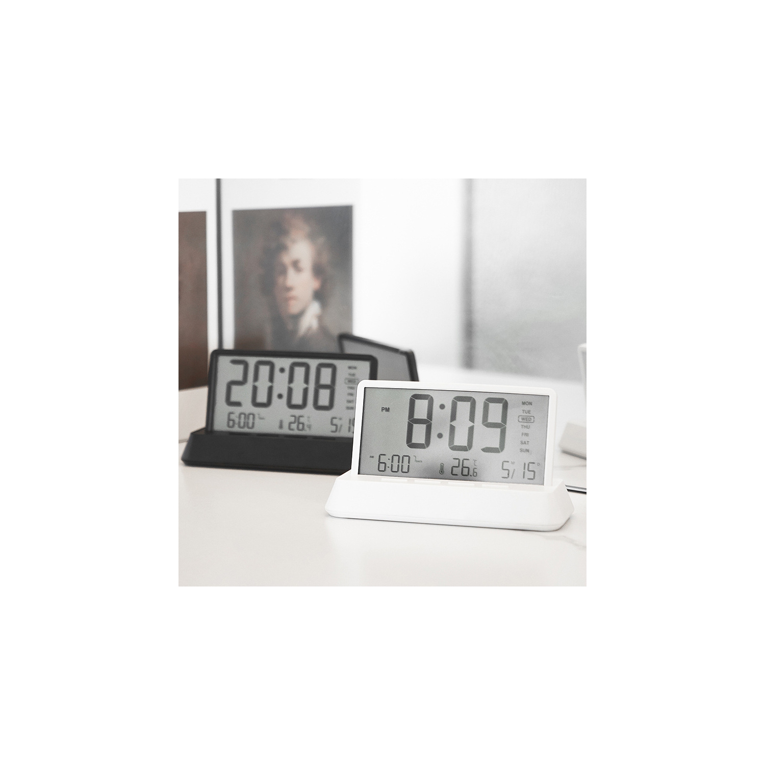 New creative small fresh alarm clock, simple electronic clock, multi-function clock-303 white opaque
