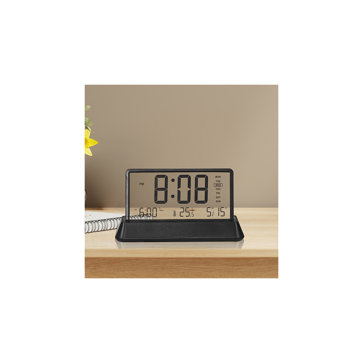 Nouveau petit réveille-matin frais créatif, simple horloge électronique, horloge multifonction-2301 noir transparent