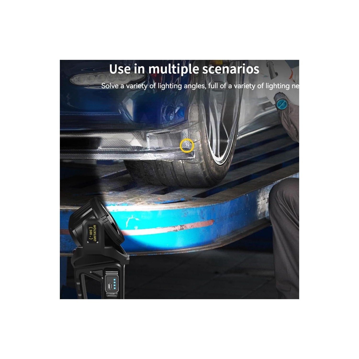 Lampe de poche rechargeable, lampe de poche solaire portative à 9 modes, tête de lampe rotative à 350°, alimentation d'urgence et mobile - Petit