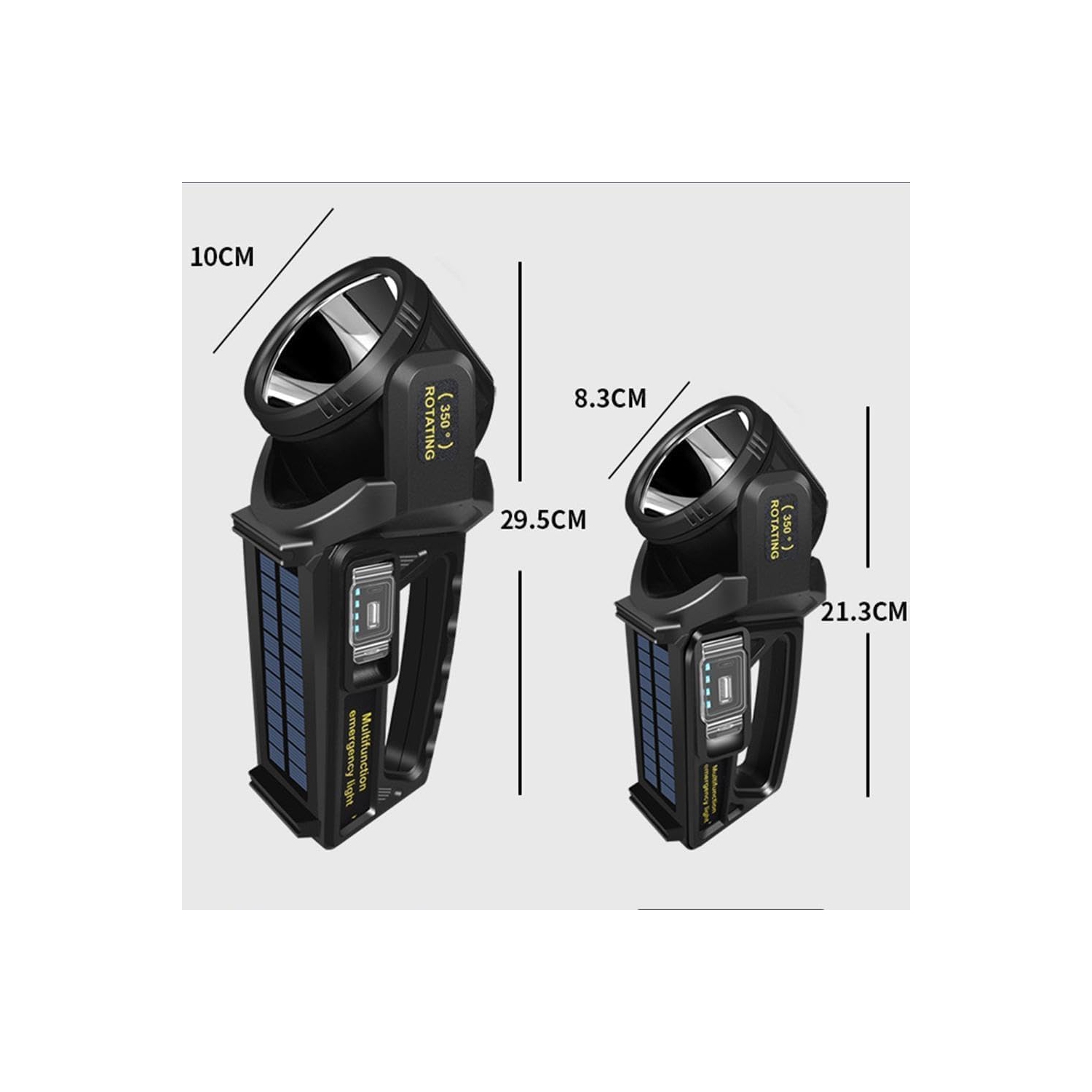 Lampe de poche rechargeable, lampe de poche solaire portative à 9 modes, tête de lampe rotative à 350°, alimentation d'urgence et mobile - Petit