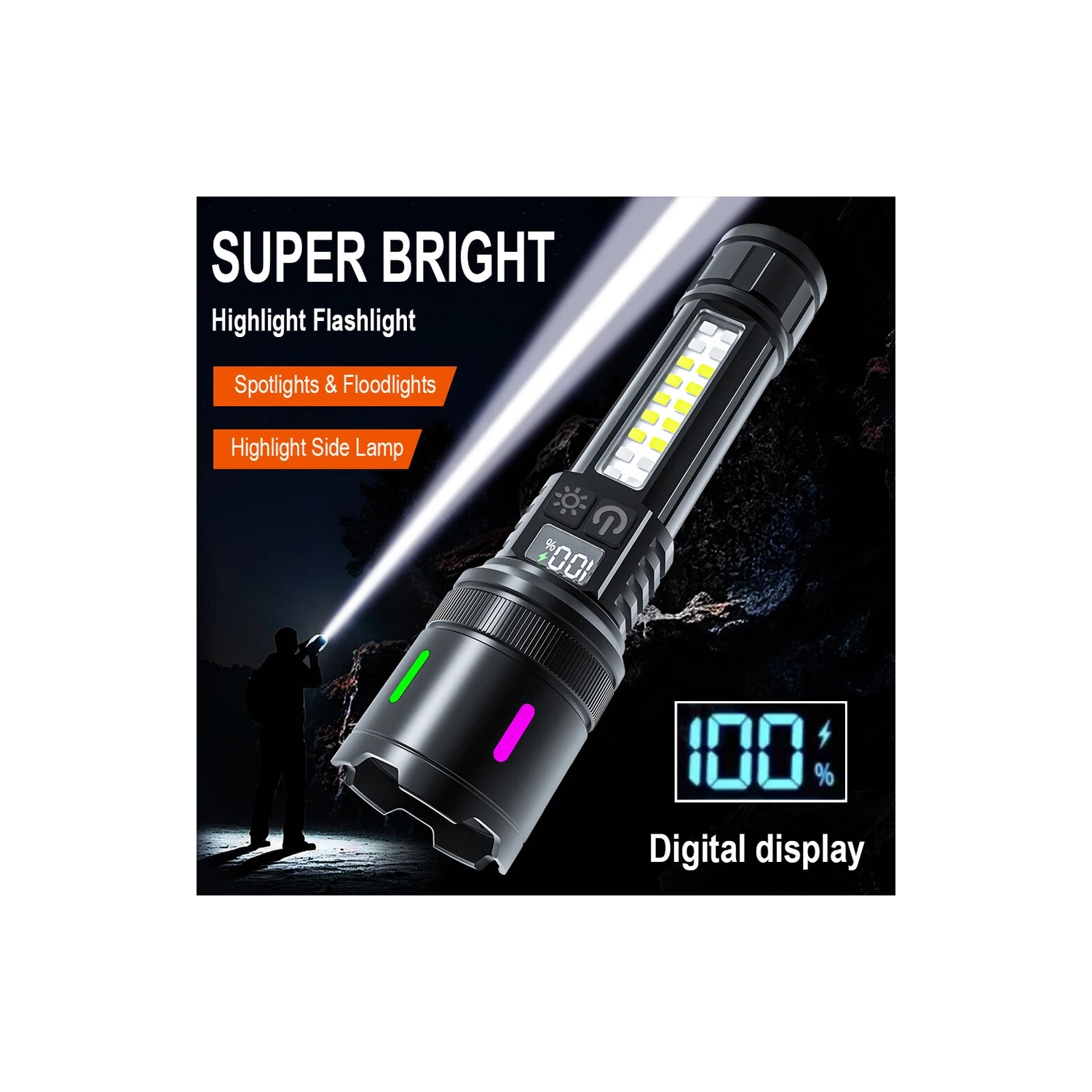 Lampe de travail à longue autonomie COB très lumineuse, portative et multifonction, mini lampe de poche à longue portée rechargeable