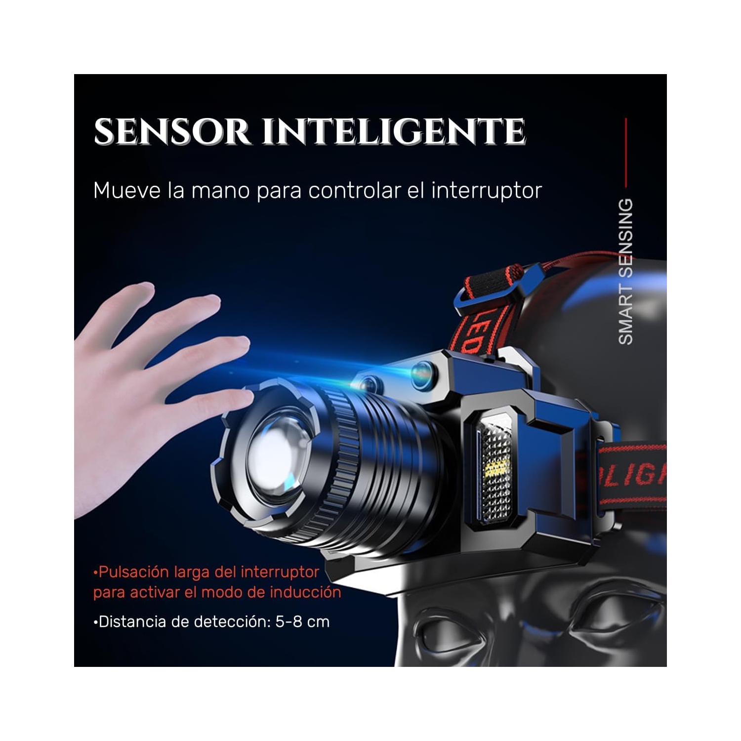 Lampe frontale rechargeable USB, lampe frontale à capteur LED, lampe frontale étanche rechargeable, 5&nbsp;mois, réglable à 360 degrés