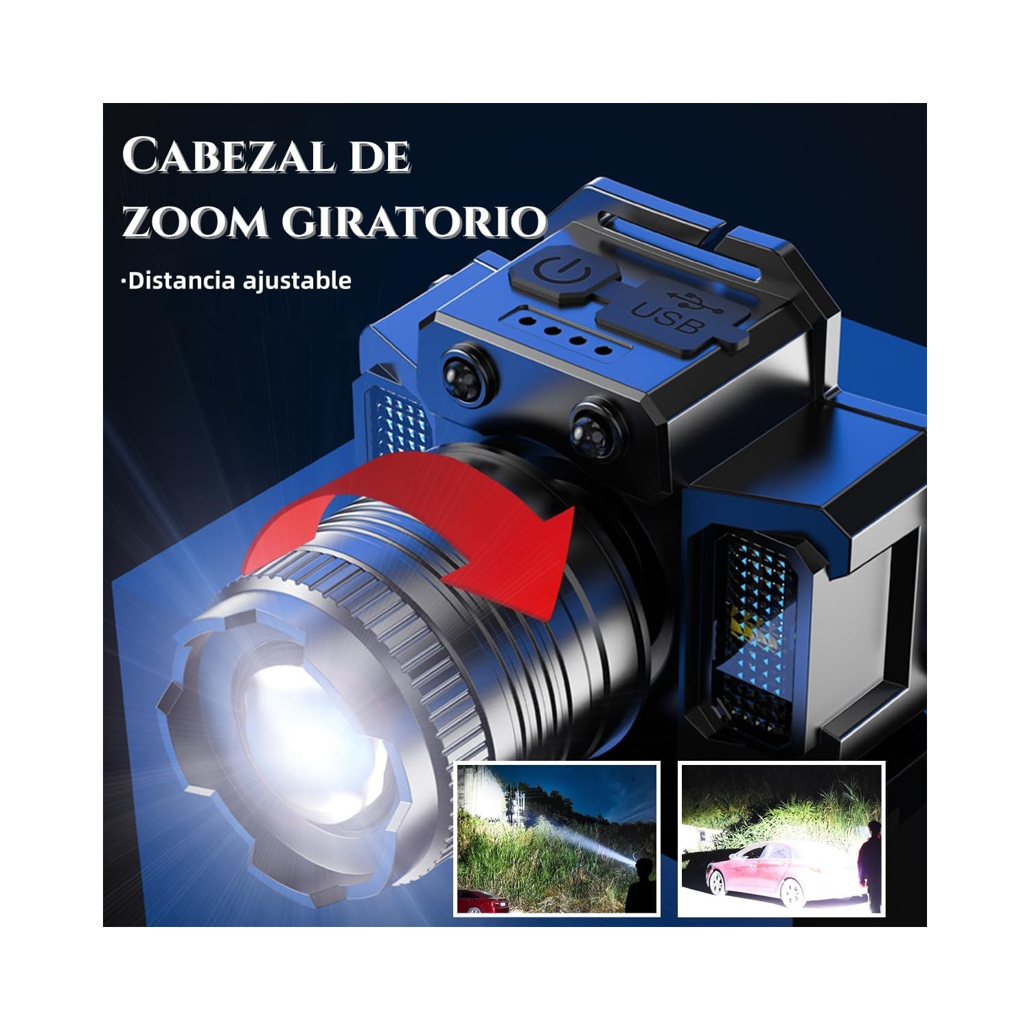 Lampe frontale rechargeable USB, lampe frontale à capteur LED, lampe frontale étanche rechargeable, 5&nbsp;mois, réglable à 360 degrés