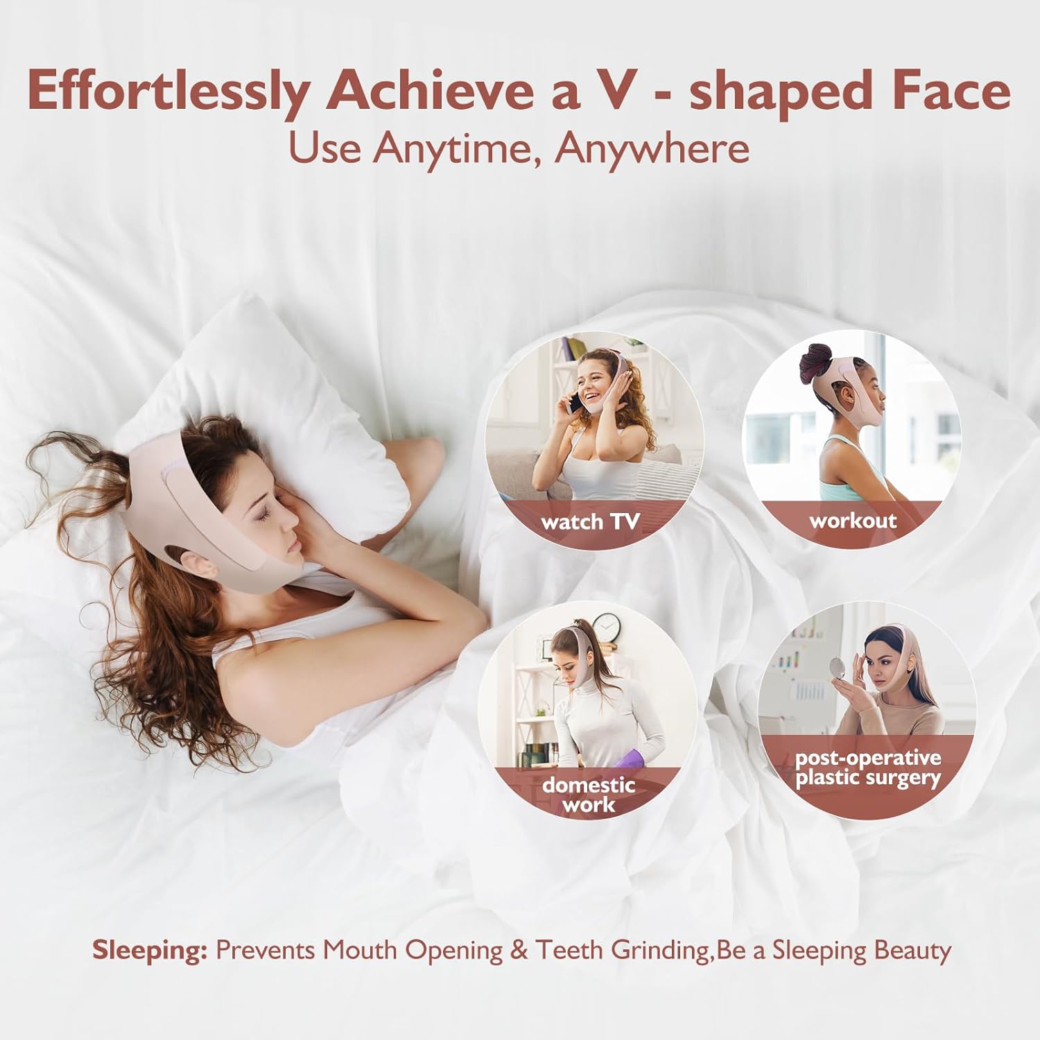 Adjustable V-Line Chin Strap for Daily & Night Face Lifting,Reusable Jawline Shaper for V-Face,Skin-Friendly Breathable Face Lifting Chin Strap