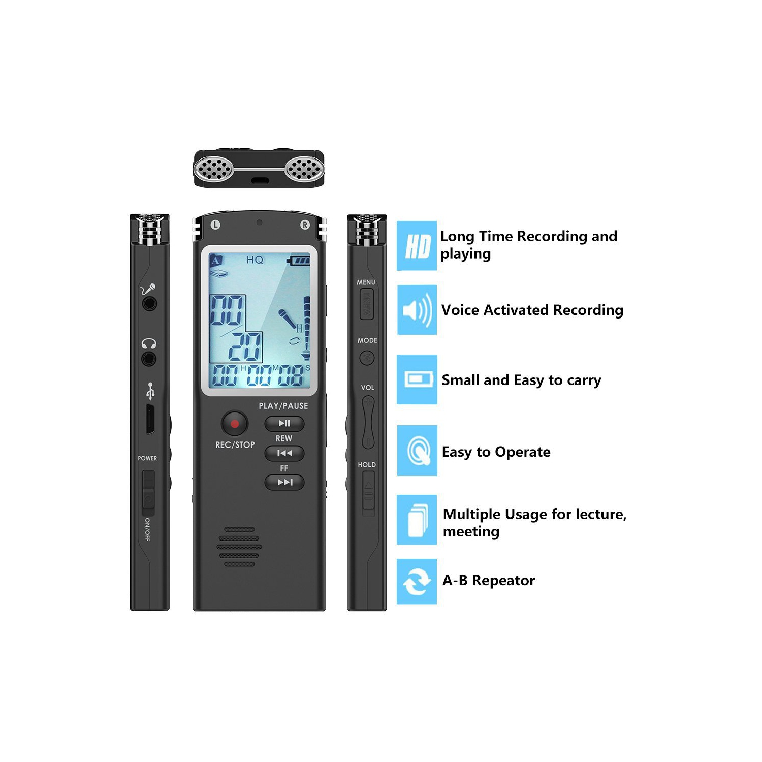 Digital LCD Display MP3 Player Hd Voice Recorder USB Professional Dictaphone Audio Voice Recorder with WAV MP3 Player