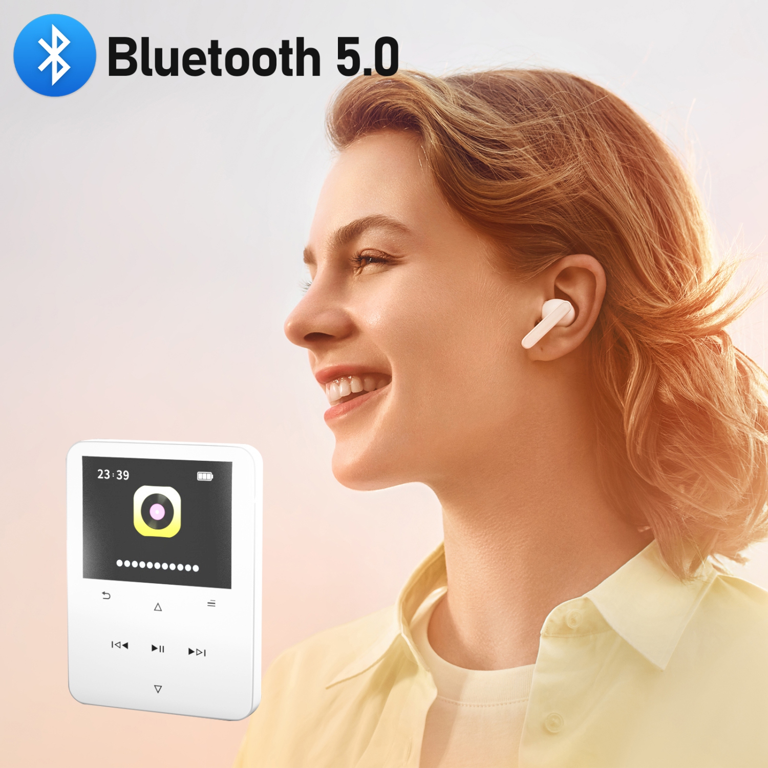 Lecteur MP3 portatif 64G à grande mémoire, lecteur de musique à grand écran avec fonction Bluetooth adapté pour les voyages et la maison