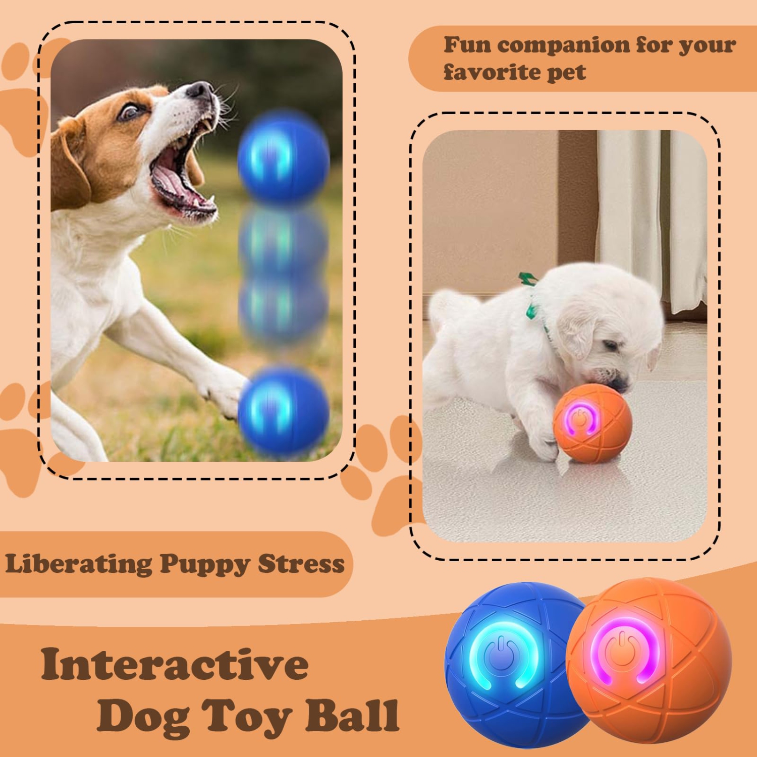 Interactive Dog Toy Ball, USB Rechargeable Motion Activated Automatic Rolling Ball Toy for Small/Medium/Large Dogs