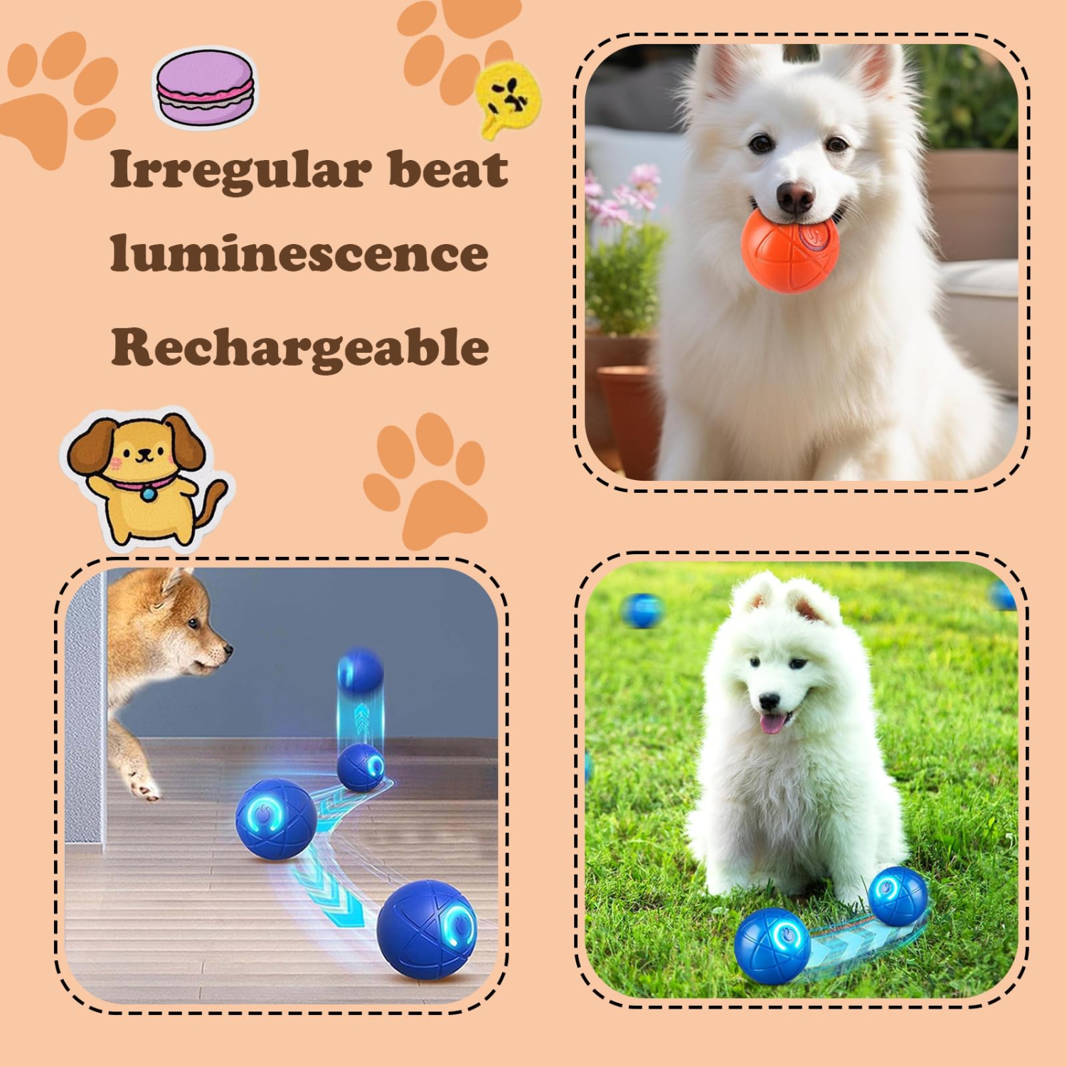 Interactive Dog Toy Ball, USB Rechargeable Motion Activated Automatic Rolling Ball Toy for Small/Medium/Large Dogs