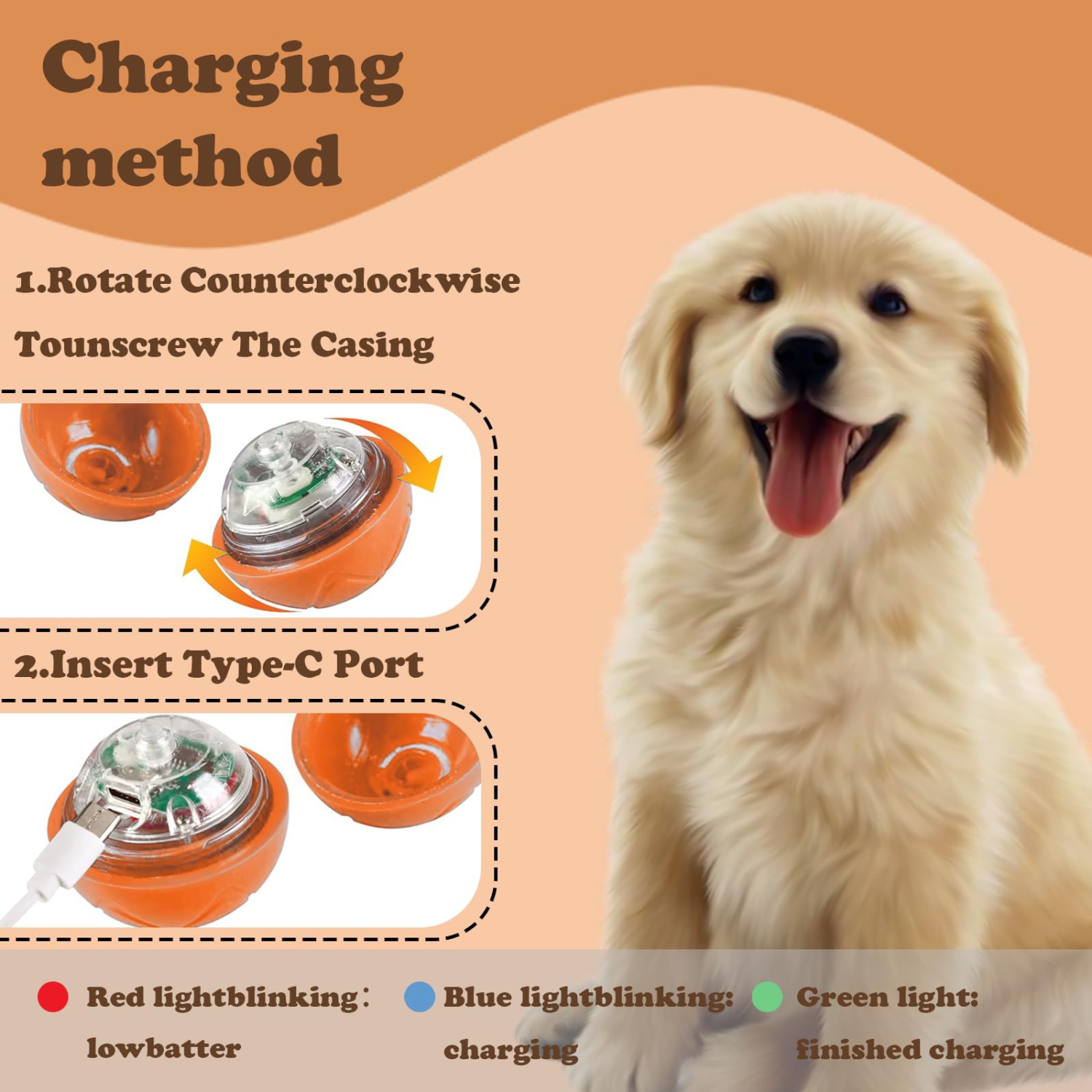 Interactive Dog Toy Ball, USB Rechargeable Motion Activated Automatic Rolling Ball Toy for Small/Medium/Large Dogs