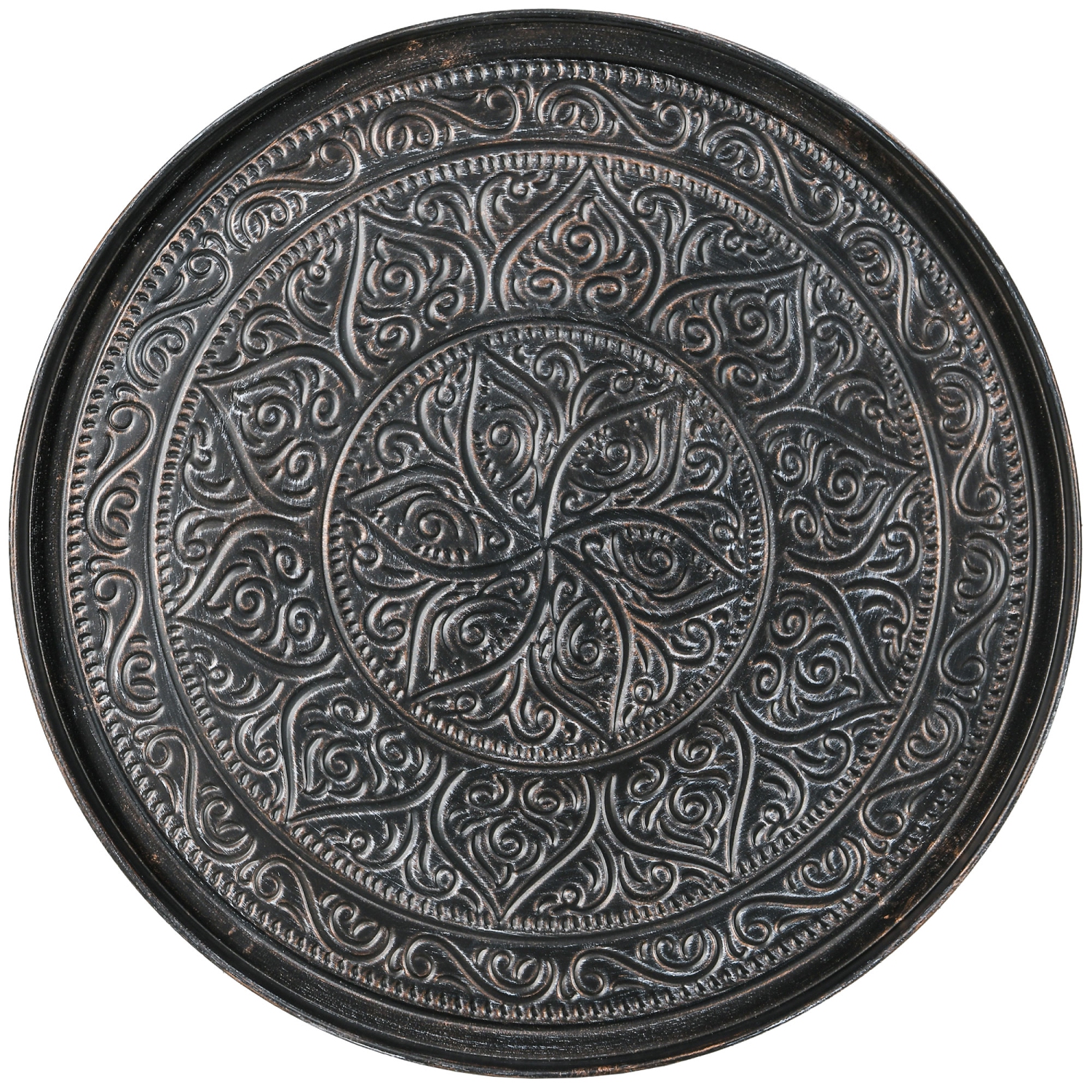 HOMCOM – Table basse ronde de 24&nbsp;po avec plateau floral martelé, table centrale rétro en métal pour salon, table d'appoint, étain