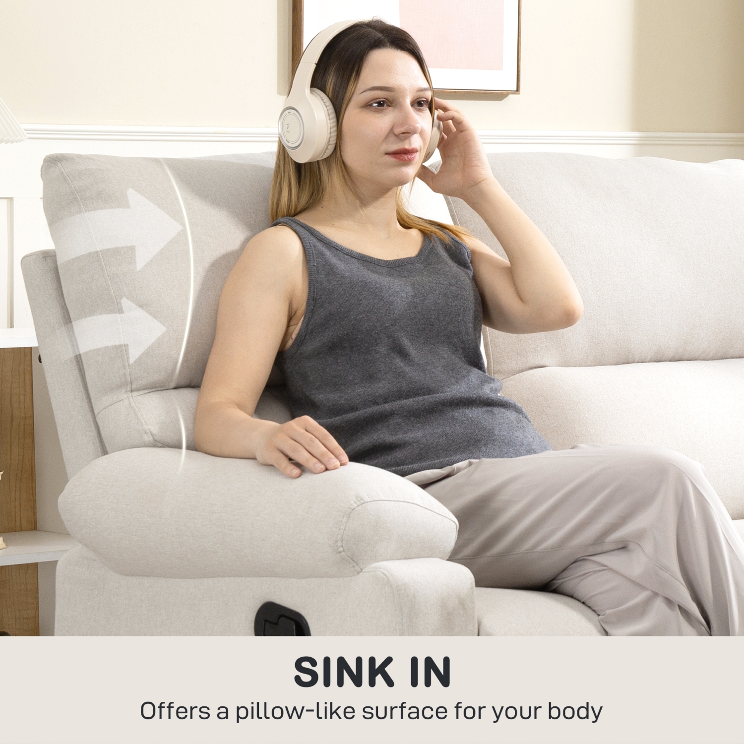 HOMCOM – Causeuse inclinable double, fauteuil inclinable manuel à 2 places, canapé inclinable rembourré avec repose-pieds et dossier divisé, blanc