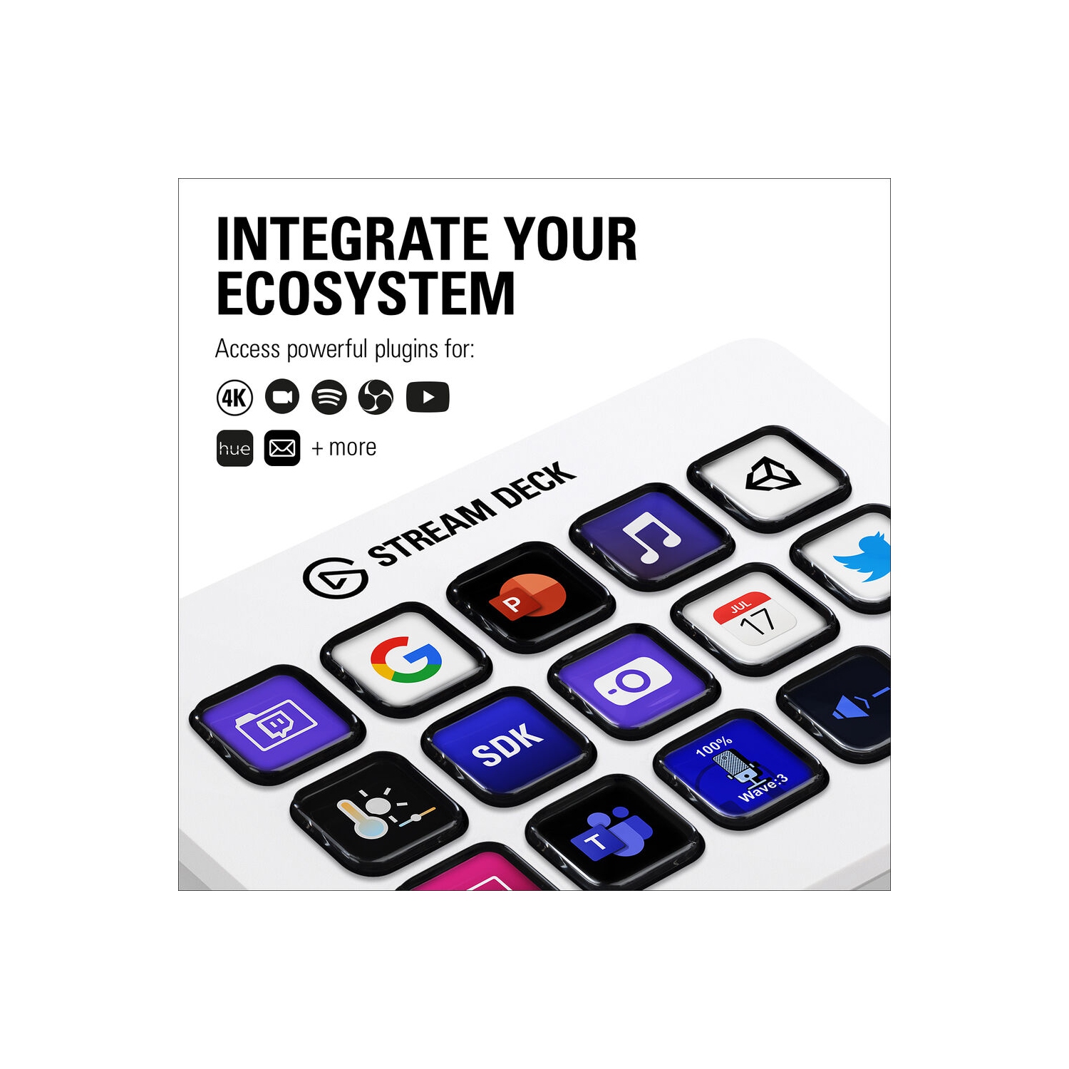 Boîte ouverte - Pavé numérique USB avec fil pleine grandeur Stream Deck MK.2 d'Elgato avec 15 touches LCD personnalisables - Blanc