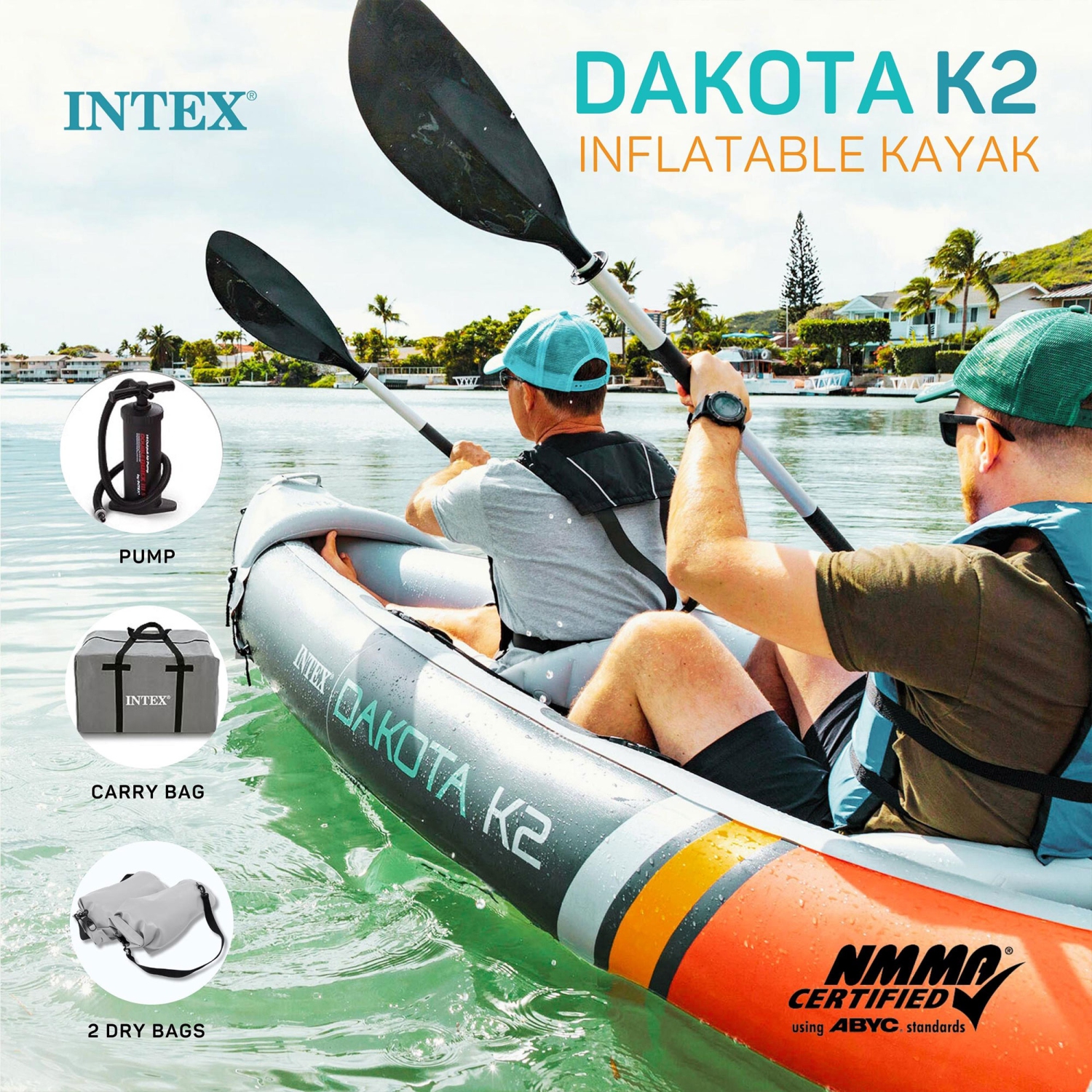 Kayak gonflable en vinyle pour 2&nbsp;personnes Dakota K2 d'Intex avec trousse d'accessoires, rames et pompe