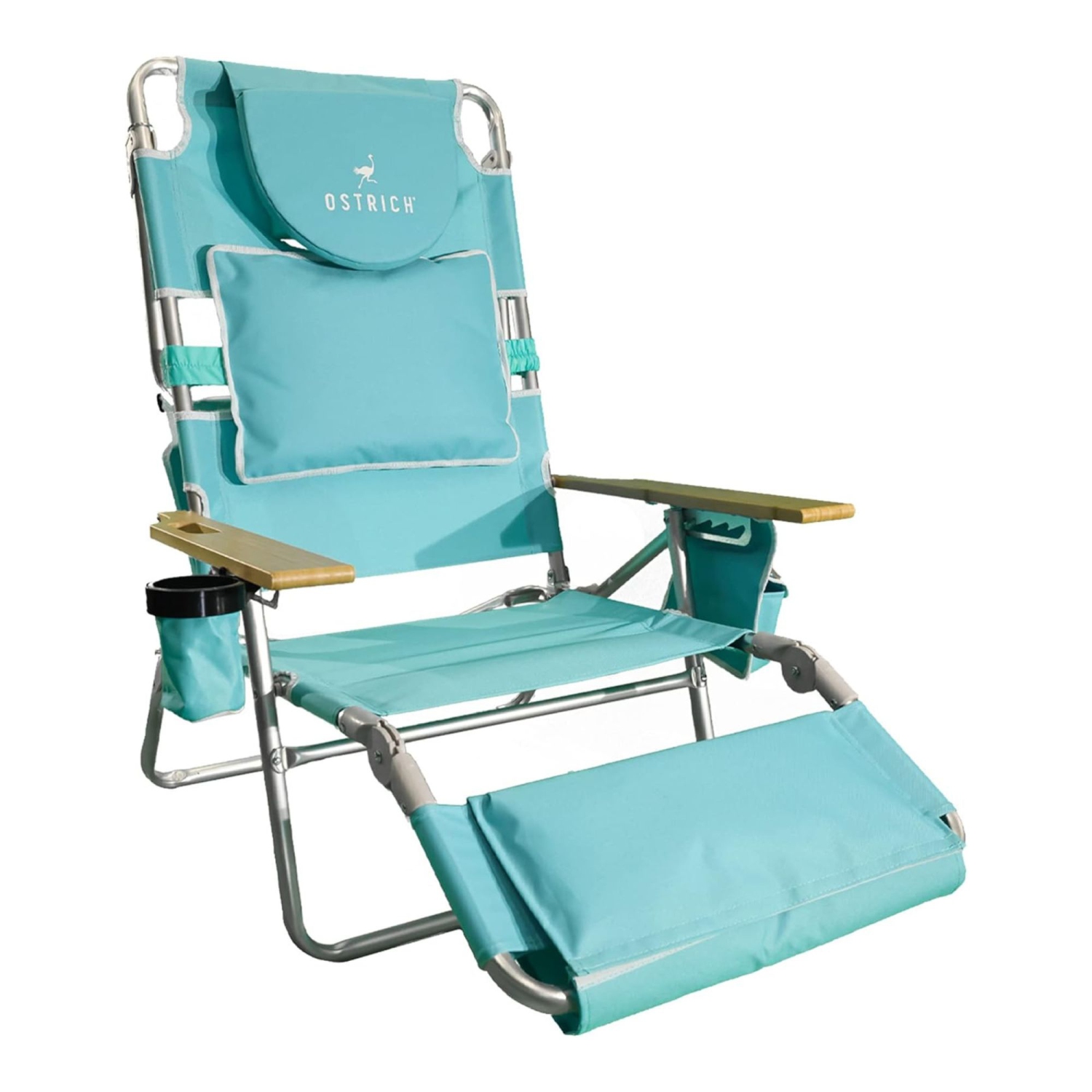Ostrich Deluxe – Chaise longue de plage extérieure légère 3N1 avec repose-pieds, turquoise