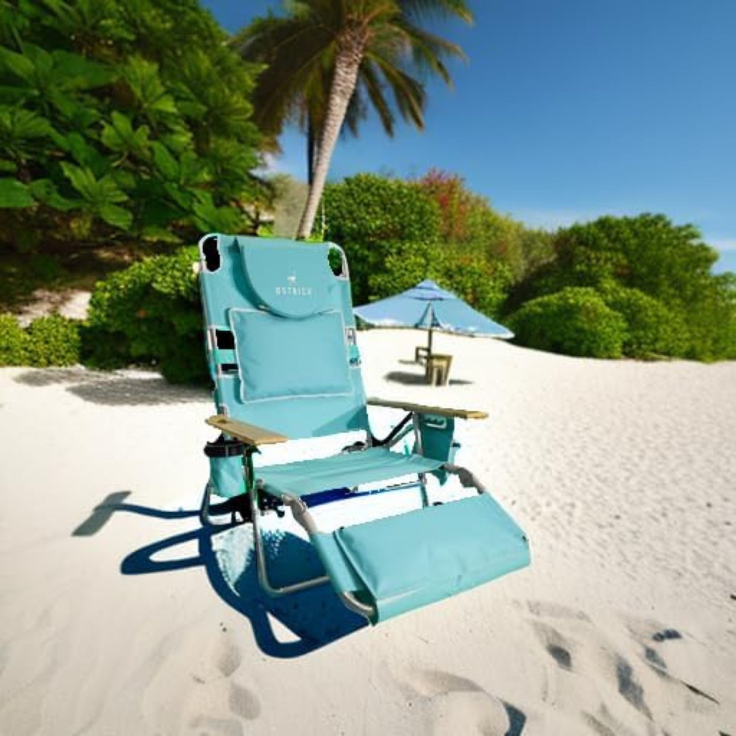 Ostrich Deluxe – Chaise longue de plage extérieure légère 3N1 avec repose-pieds, turquoise