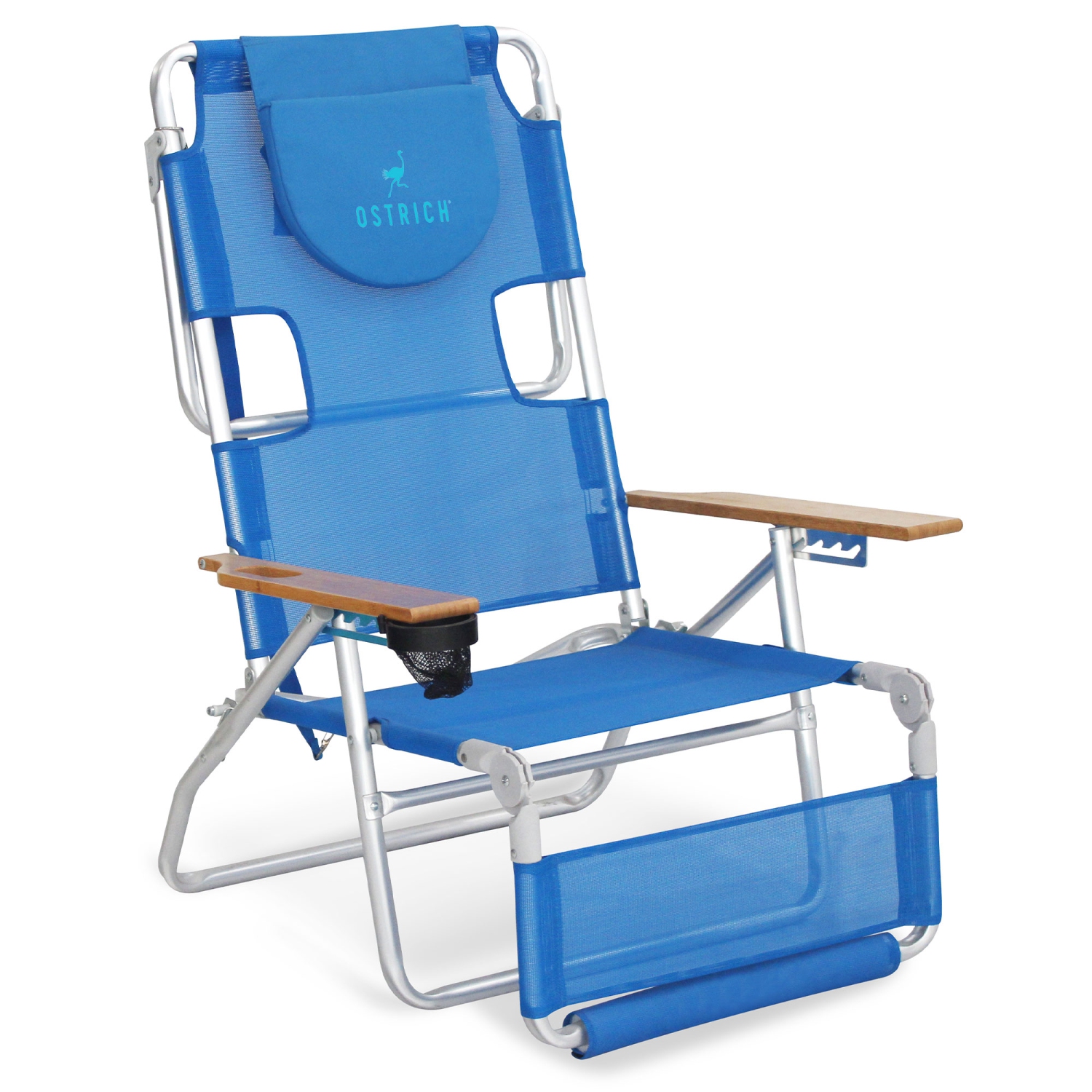 Ostrich Original – Chaise longue de plage d'extérieur légère 3N1 avec repose-pieds, bleu