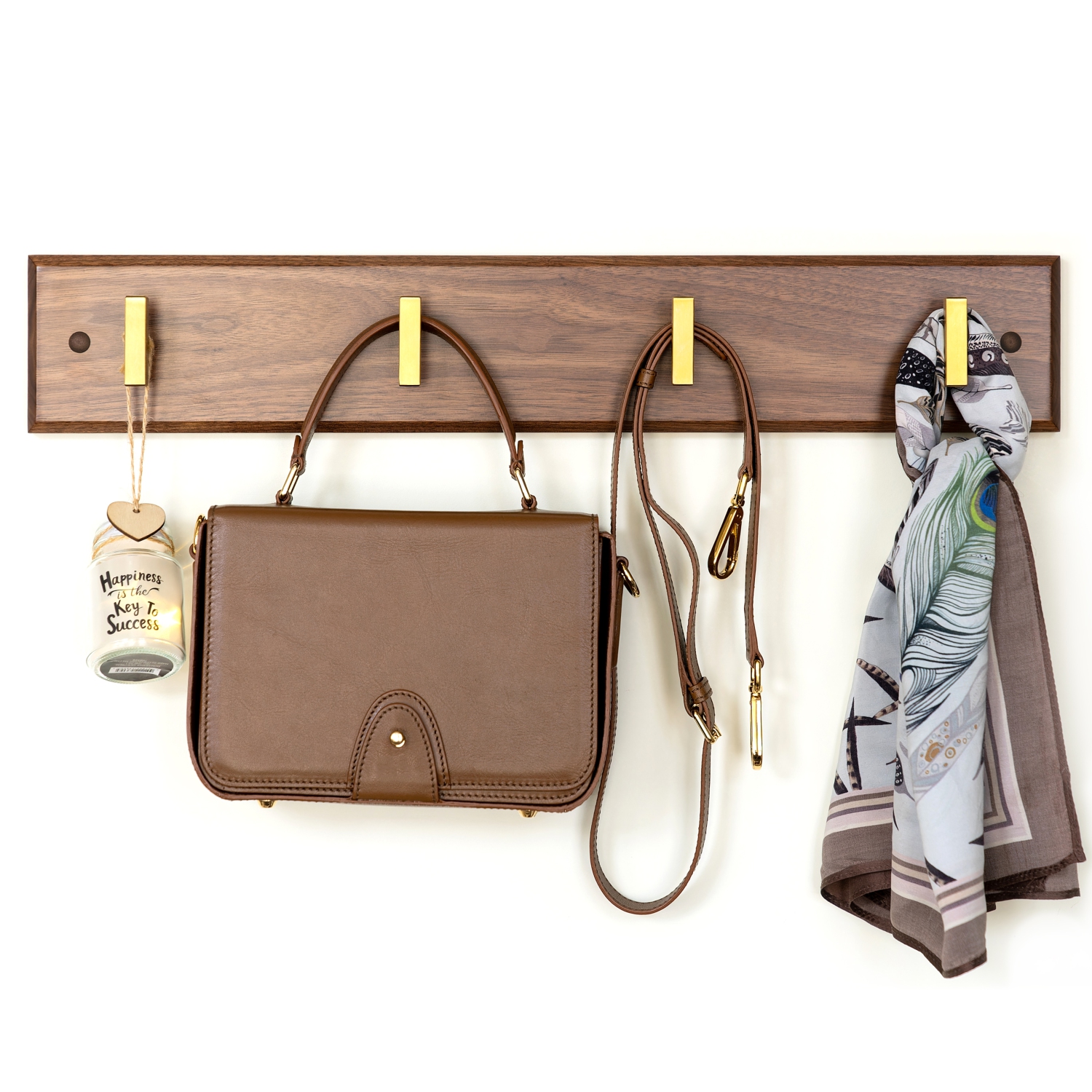 Straga Premium 23" Walnut Coat Rack w/4 Heavy-Duty Hooks - Luxury Entryway Organizer - 100 lb Capacity - Made in Canada 12