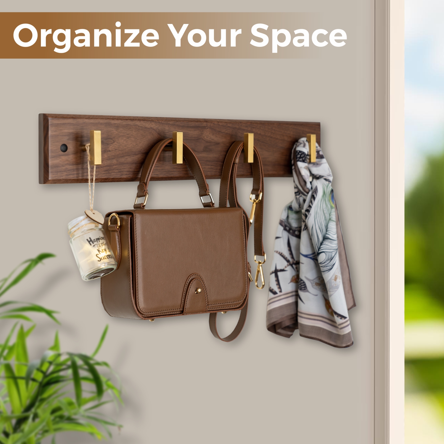 Straga Premium 23" Walnut Coat Rack w/4 Heavy-Duty Hooks - Luxury Entryway Organizer - 100 lb Capacity - Made in Canada 12