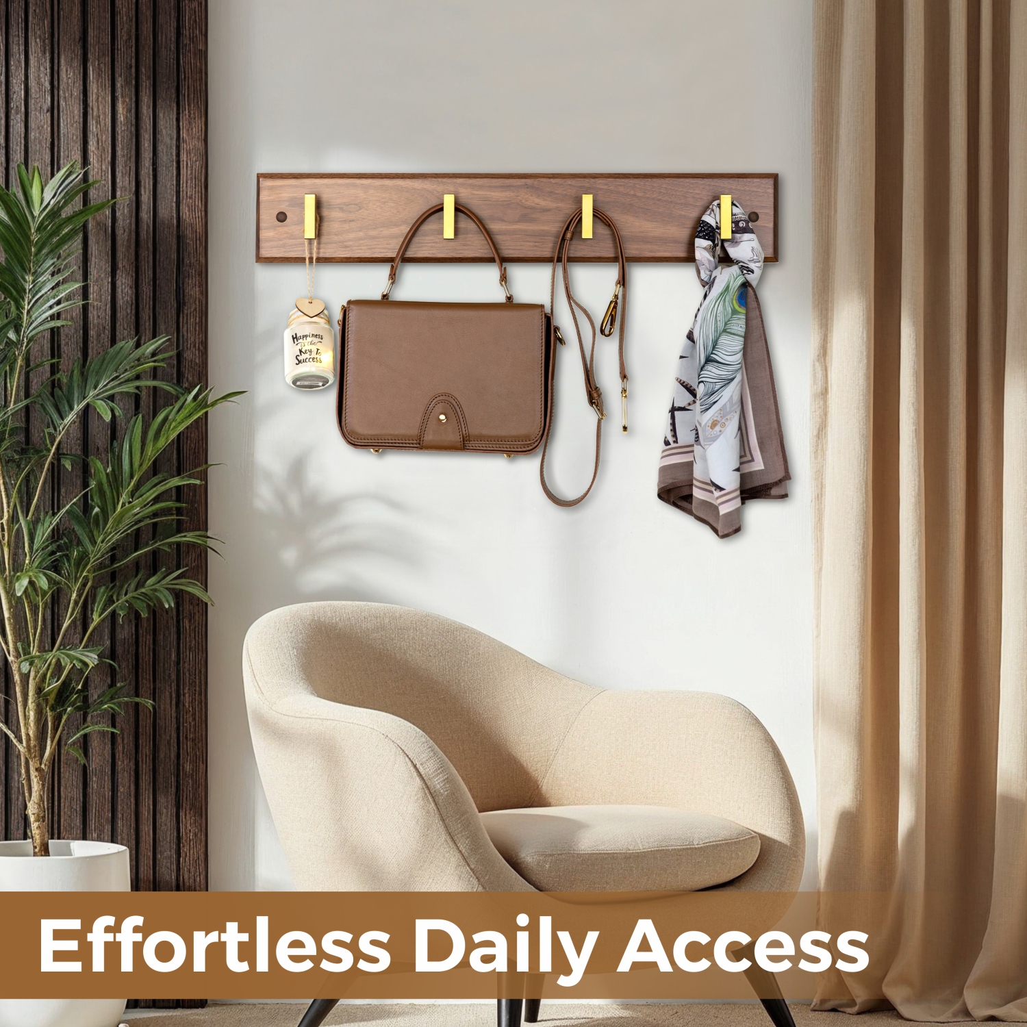 Straga Premium 23" Walnut Coat Rack w/4 Heavy-Duty Hooks - Luxury Entryway Organizer - 100 lb Capacity - Made in Canada 12