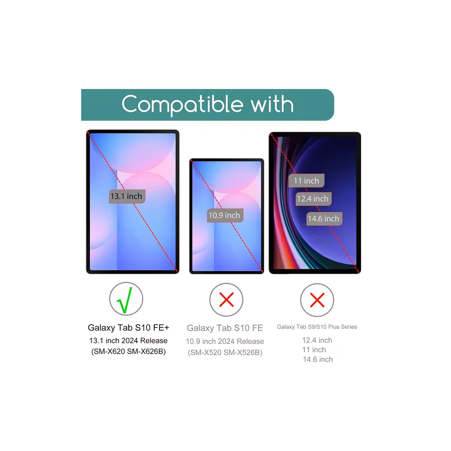 XCRS [Paquet de 2] Protecteur d'écran en verre trempé pour tablette Galaxy Tab S10 FE+ SM-X620 de Samsung, étui et sans bulles