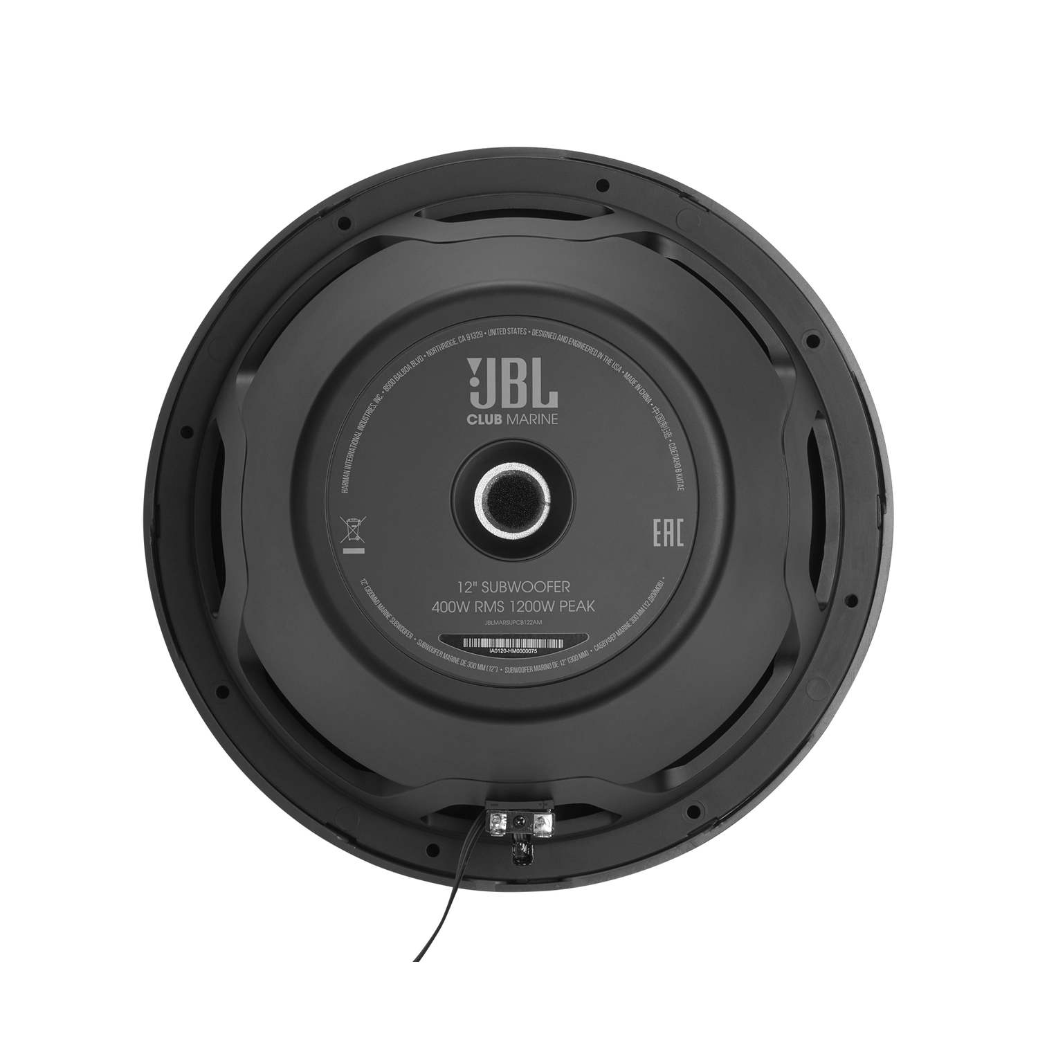 Haut-parleur d'extrêmes graves nautique RMS 400&nbsp;W 12&nbsp;po Club Marine JBL éclairage RVB LED intégré - 4&nbsp;Ohm