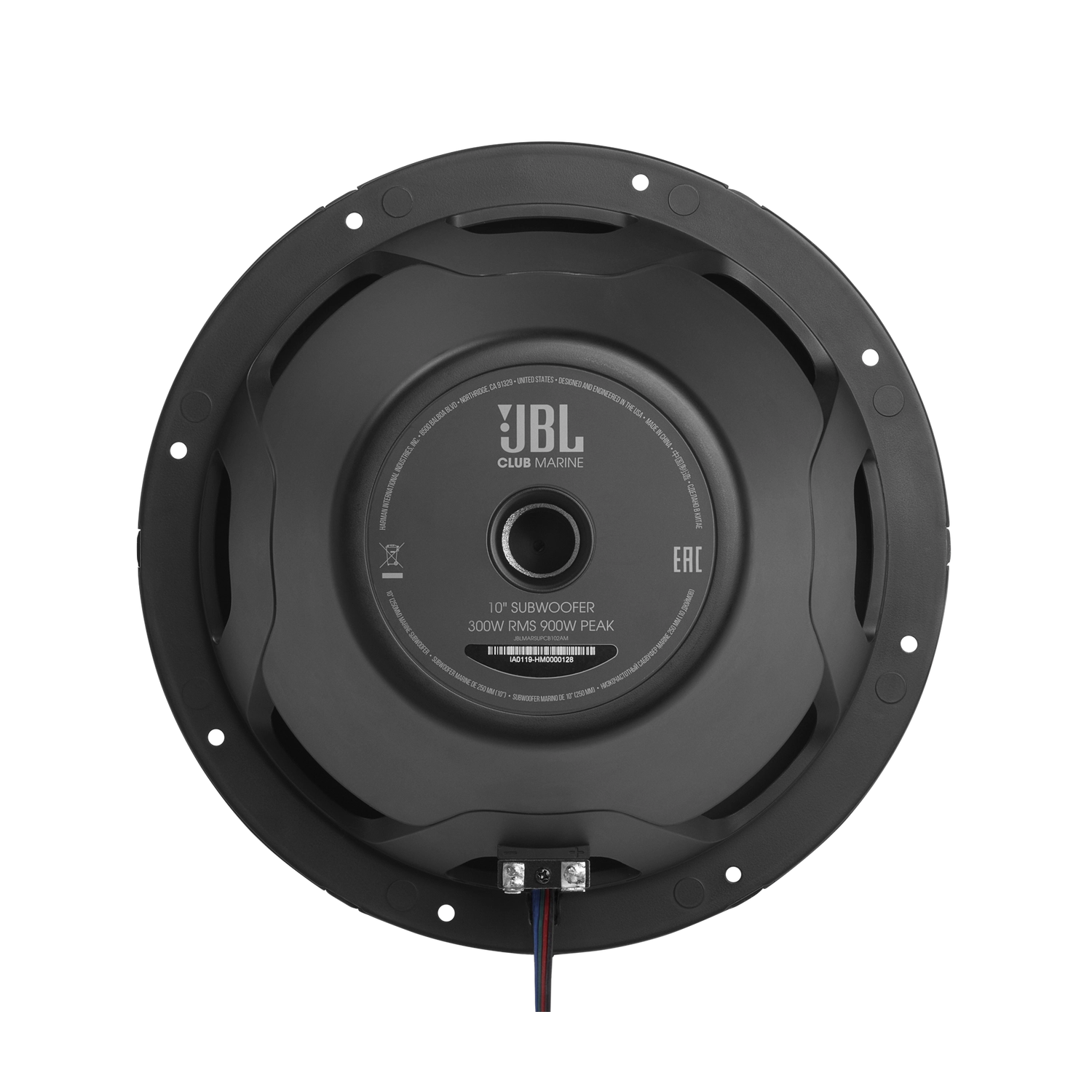 Haut-parleur d'extrêmes graves nautique RMS 300&nbsp;W 10&nbsp;po Club Marine JBL éclairage RVB LED intégré - 4&nbsp;Ohm