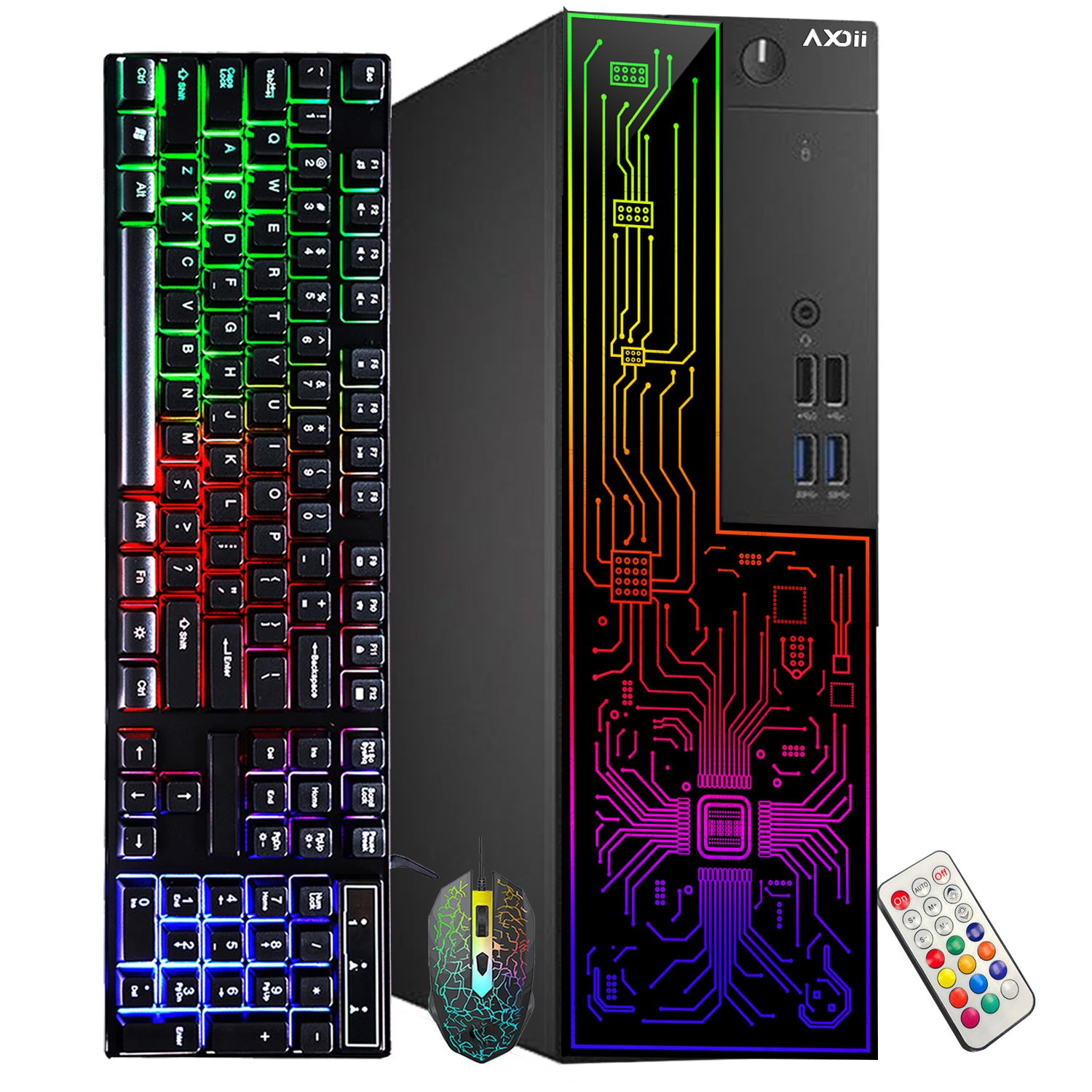 Refurbished - AXOII RGB SFF Computer PC - Intel Core i5 9500 Processor, 16GB DDR4 RAM, 1TB NVMe SSD, Windows 11 Pro, Wi-Fi, Bluetooth – Office or