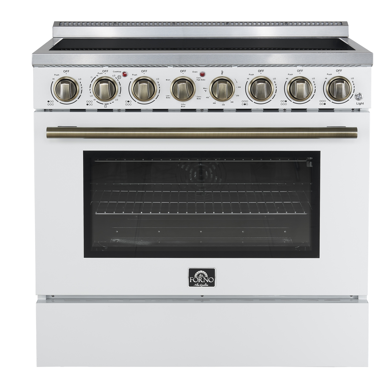 Forno Paolo 36 Inch White Freestanding Electric Range, Stainless Steel, 5.44 cu.ft, True Convection Oven, Energy Efficient