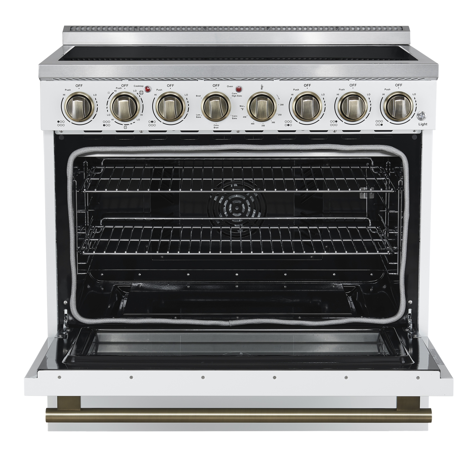 Forno Paolo 36 Inch White Freestanding Electric Range, Stainless Steel, 5.44 cu.ft, True Convection Oven, Energy Efficient