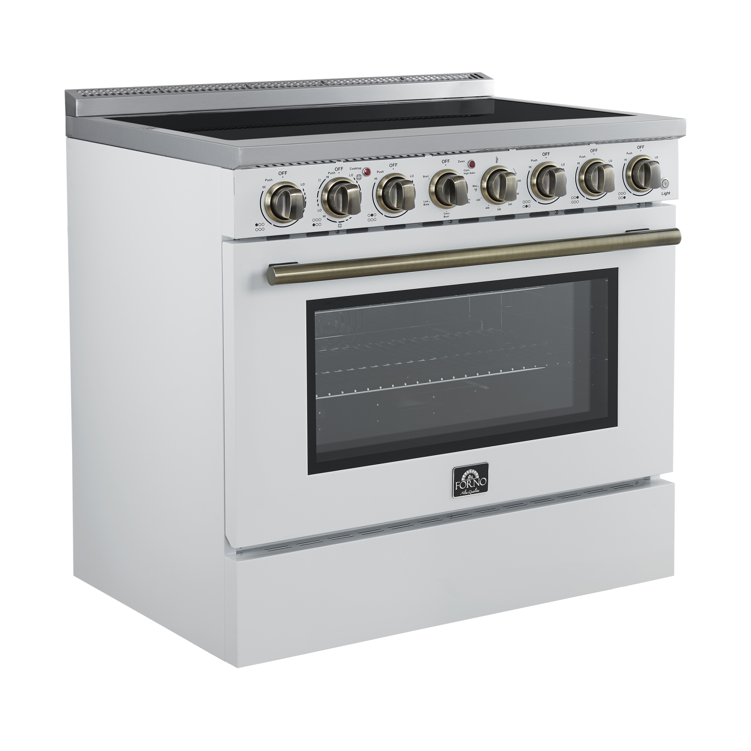 Forno Paolo 36 Inch White Freestanding Electric Range, Stainless Steel, 5.44 cu.ft, True Convection Oven, Energy Efficient