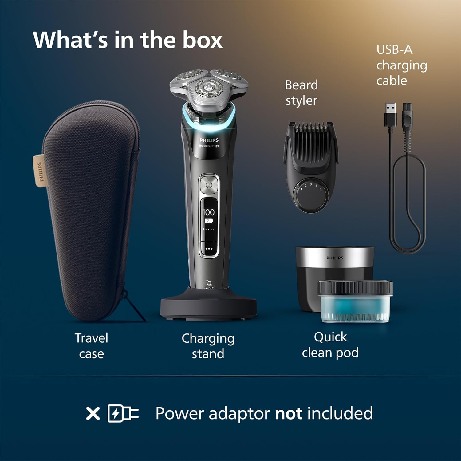 Philips Electric Shaver Series i9000 Prestige, Wet & Dry with 360° Precision Flexing Head & Triple Action Lift & Cut, Ink Black, AMZ Exclusive,