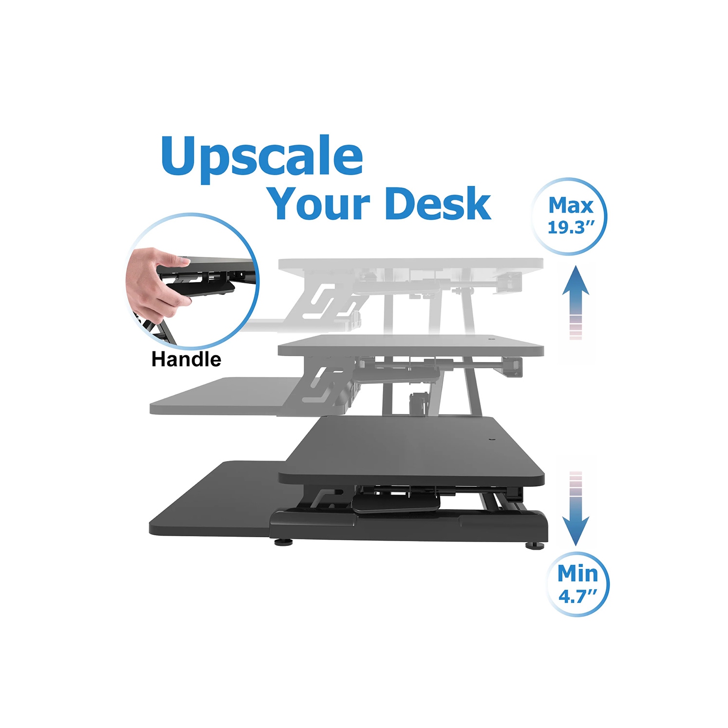 Standing Desk Converter 35", Height Adjustable Sit Stand Desk Riser | 35lbs Capacity | Adjustable Height Range 4.3"–19.3" | Removable Tray, Non-Slip