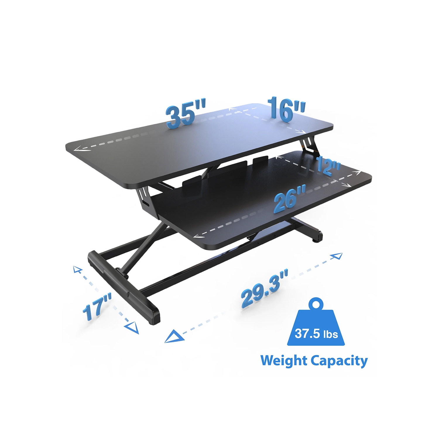Standing Desk Converter 35", Height Adjustable Sit Stand Desk Riser | 35lbs Capacity | Adjustable Height Range 4.3"–19.3" | Removable Tray, Non-Slip