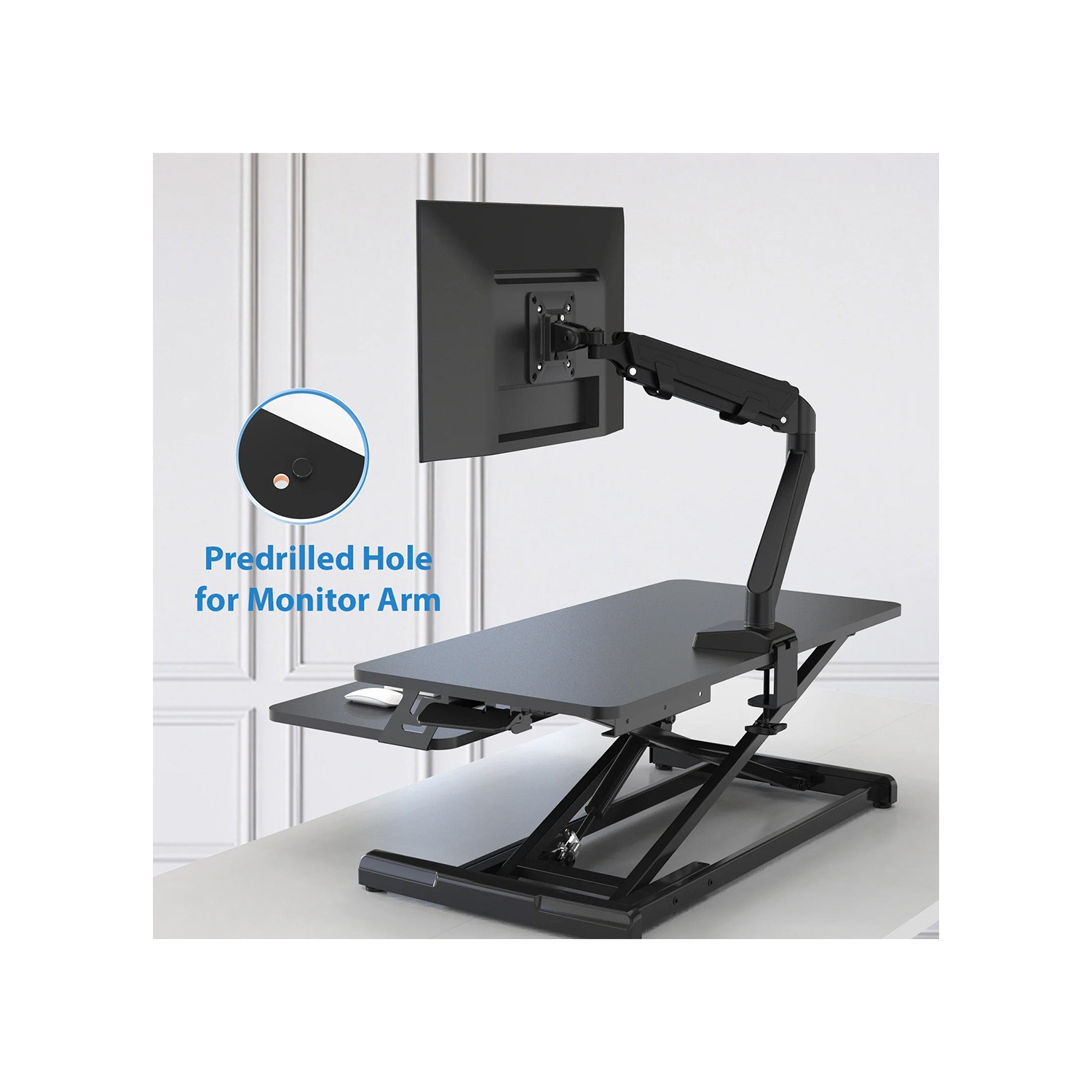 Standing Desk Converter 35", Height Adjustable Sit Stand Desk Riser | 35lbs Capacity | Adjustable Height Range 4.3"–19.3" | Removable Tray, Non-Slip