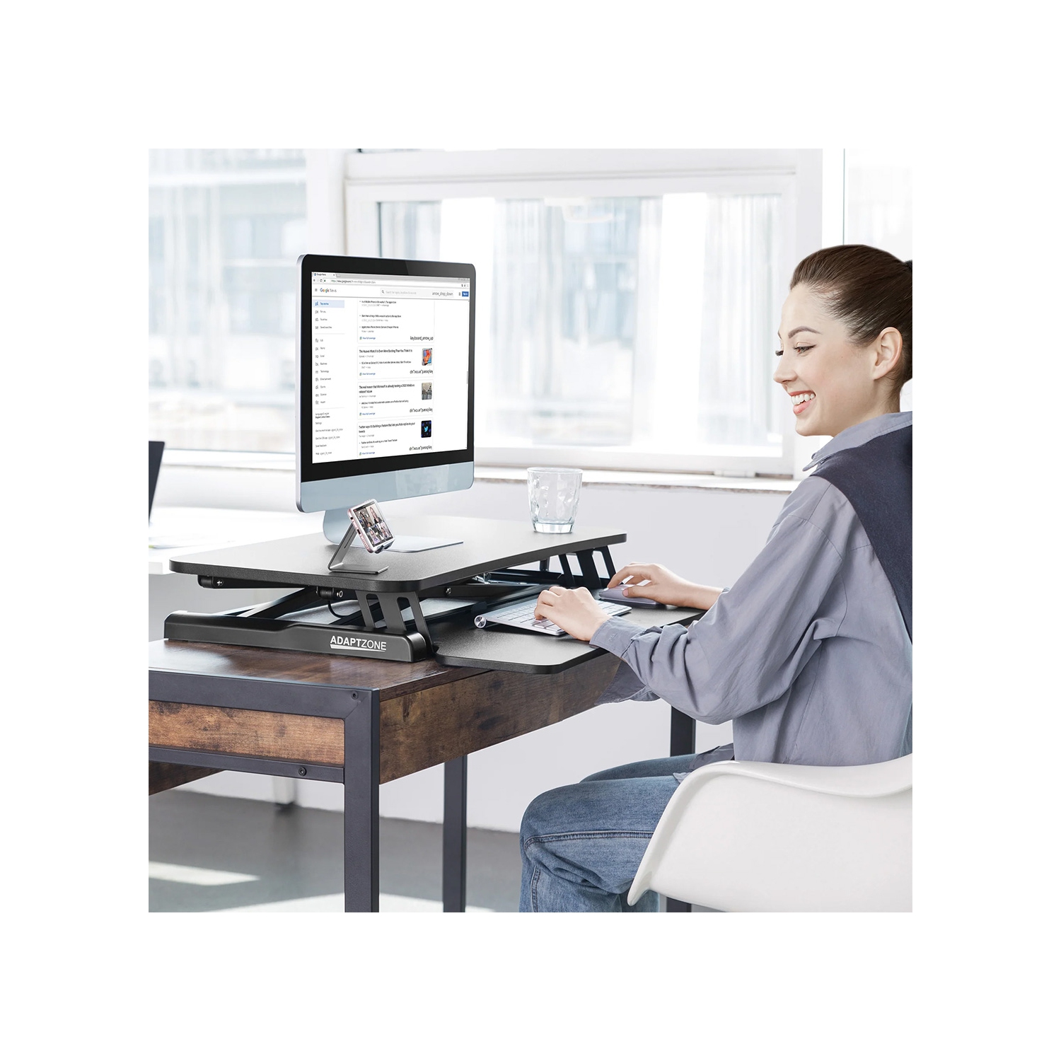 Standing Desk Converter 35", Height Adjustable Sit Stand Desk Riser | 35lbs Capacity | Adjustable Height Range 4.3"–19.3" | Removable Tray, Non-Slip