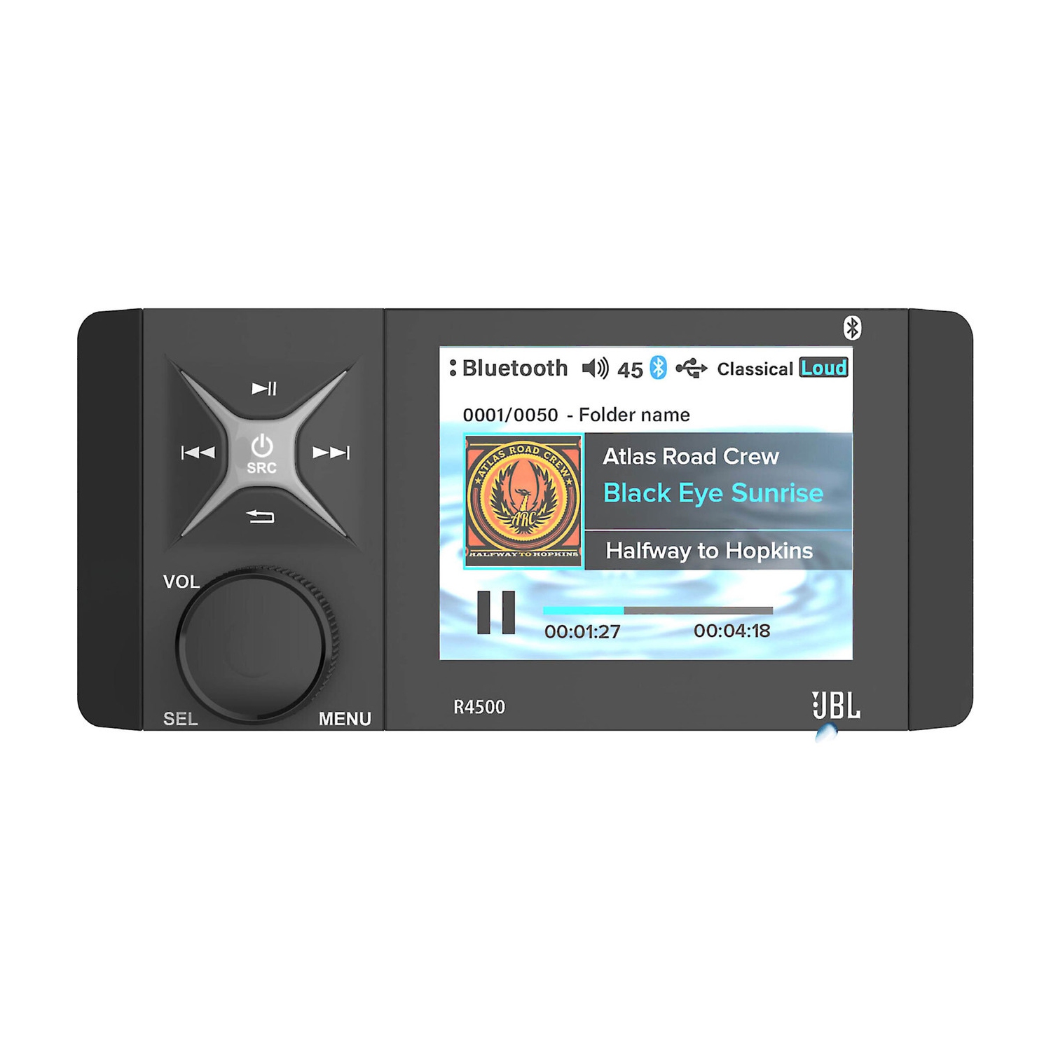 Récepteur multimédia numérique nautique série R4500 Wake de JBL avec écran couleur LCD