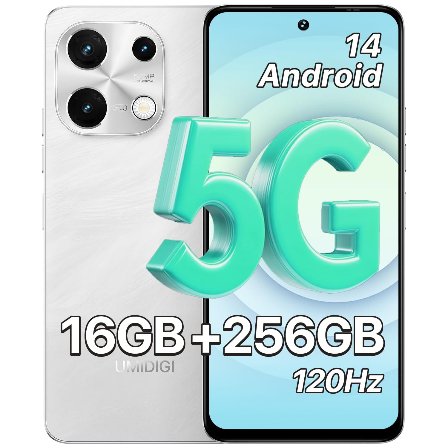 UMIDIGI Note 100 5G (16+256GB), Android 14, 5000mAh - White - Open Box