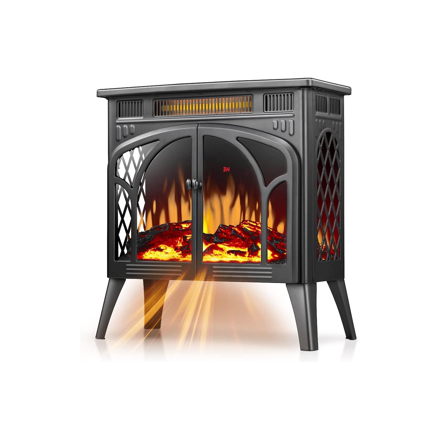 Réchaud électrique autoportant avec flamme 3D, télécommande, foyer électrique, infrarouge, système de sécurité contre la surchauffe,