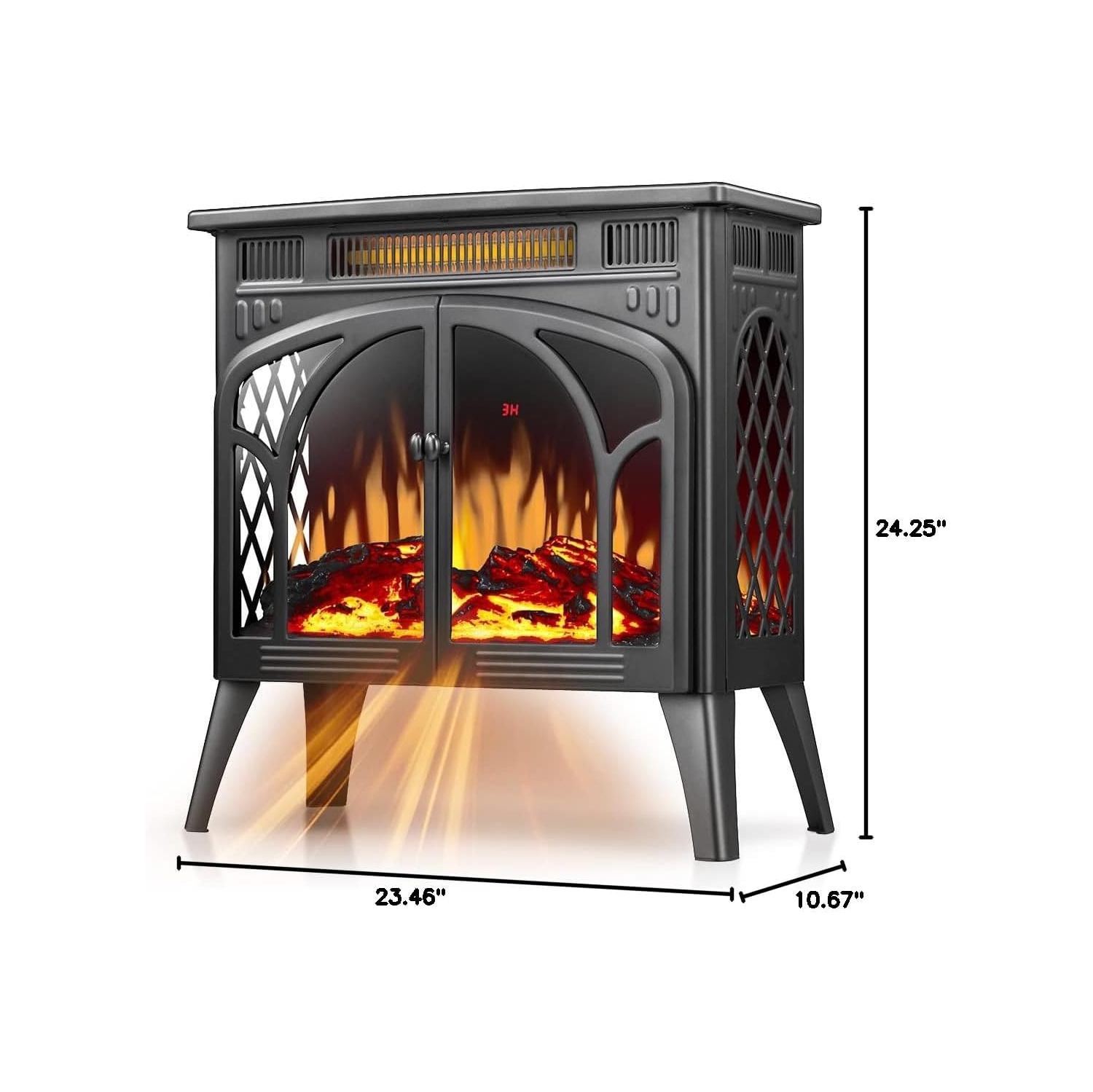 Réchaud électrique autoportant avec flamme 3D, télécommande, foyer électrique, infrarouge, système de sécurité contre la surchauffe,