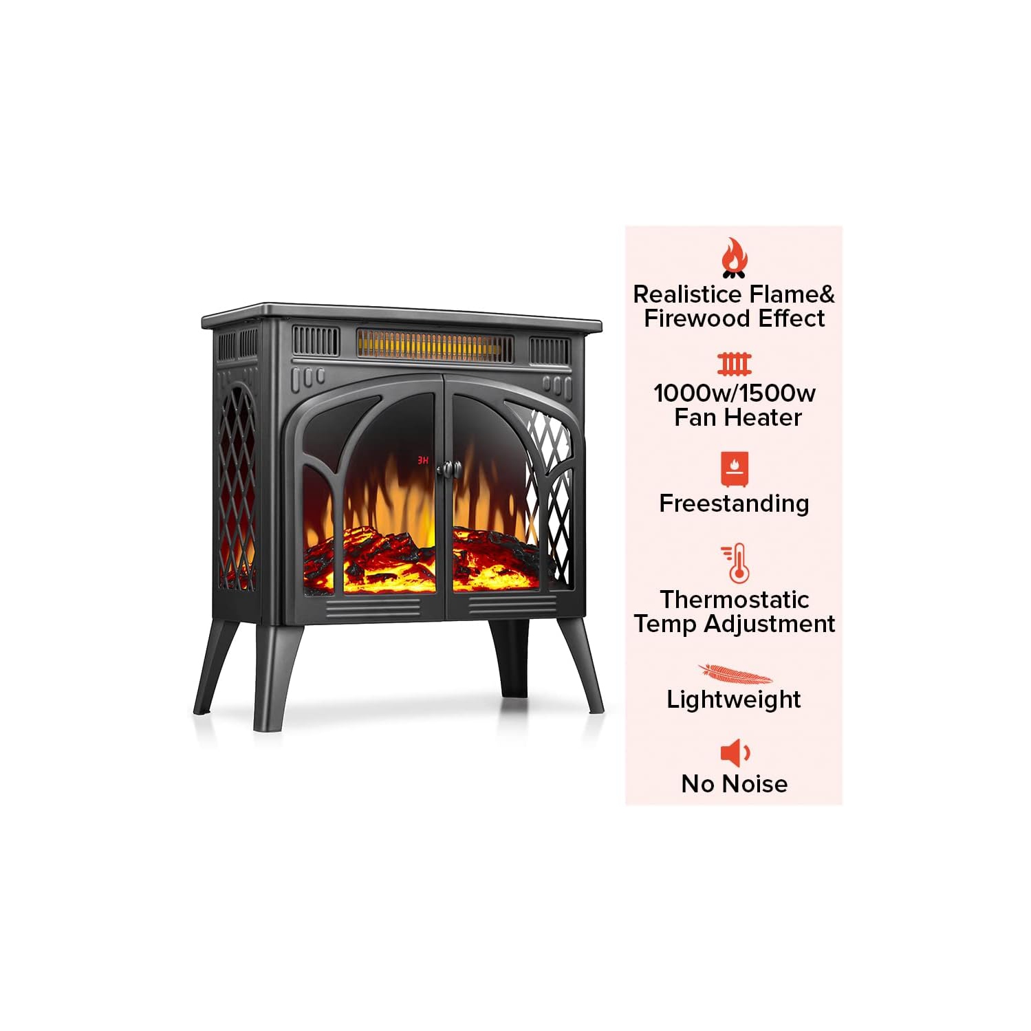 Réchaud électrique autoportant avec flamme 3D, télécommande, foyer électrique, infrarouge, système de sécurité contre la surchauffe,