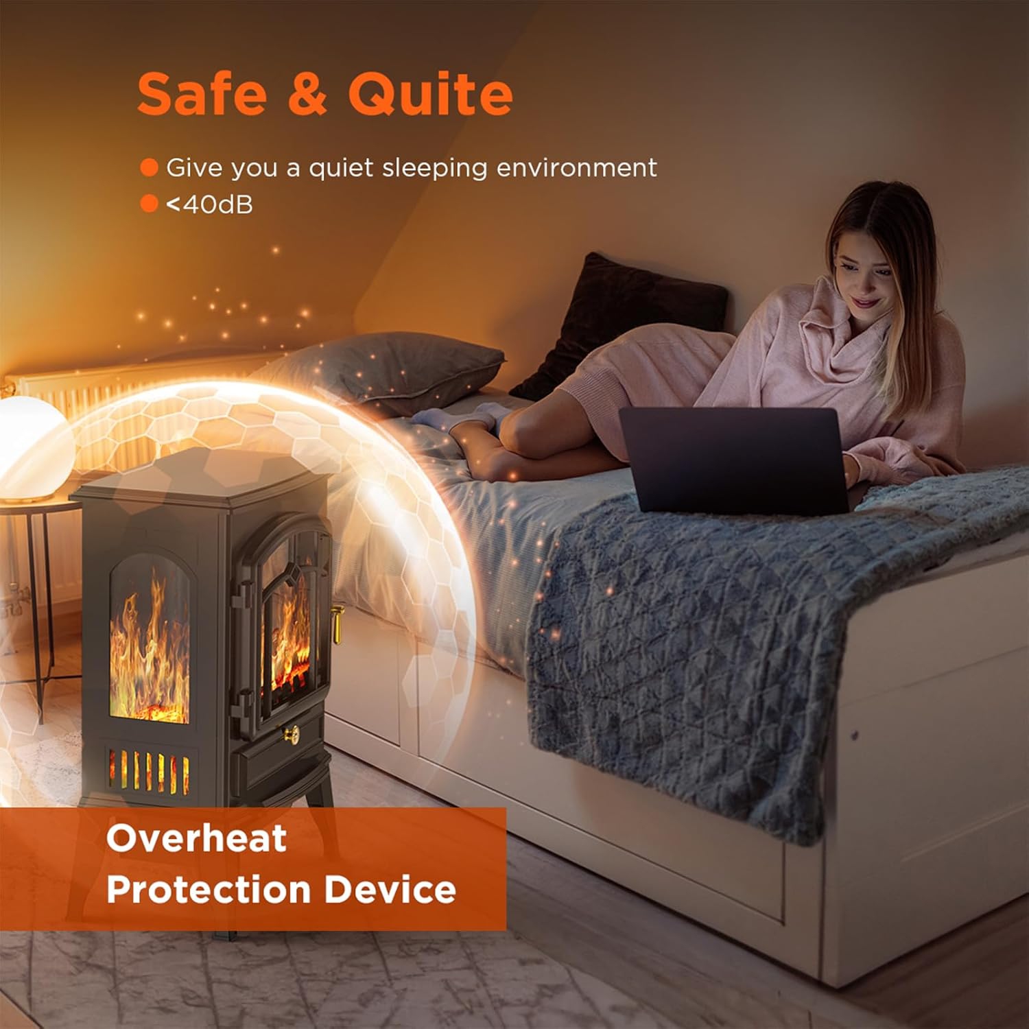 COWSAR Electric Fireplace Stove, Freestanding Fireplace Heater with Realistic Flame, 1000/1500W Fireplace Heater, Overheating Safety Device,