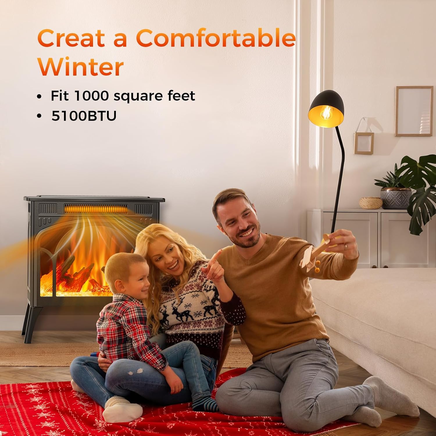 Réchaud électrique à flamme réaliste COWSAR, radiateur-foyer autonome 500/1500W avec télécommande et minuterie, foyer réglable couleur et vitesse,