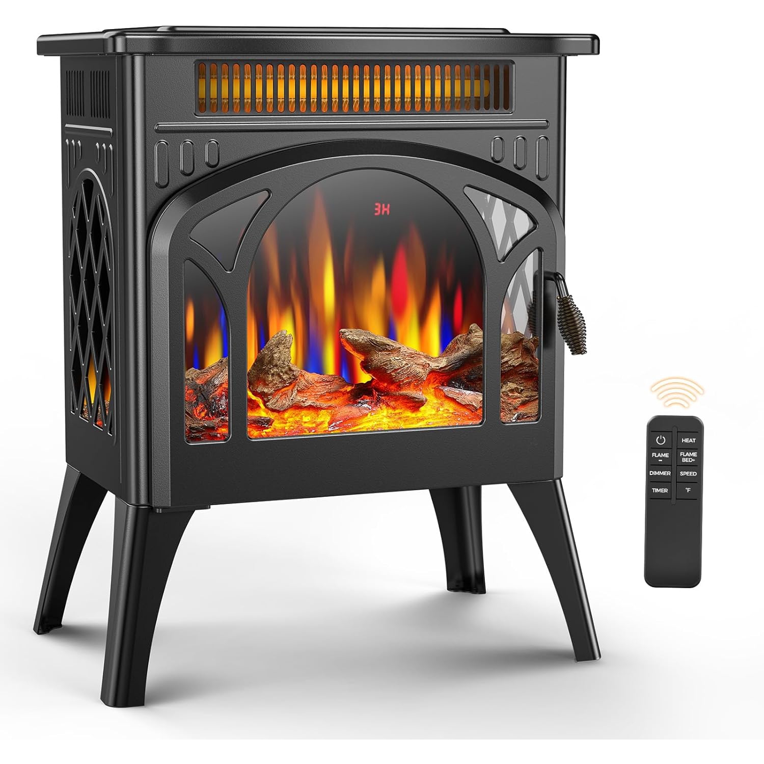 COWSAR Electric Fireplace Heater, 5100BTU/1500W Infrared Fireplace Stove with Remote Control, Realistic 3D Flame Effects, 8H Timer, Easy to Install,