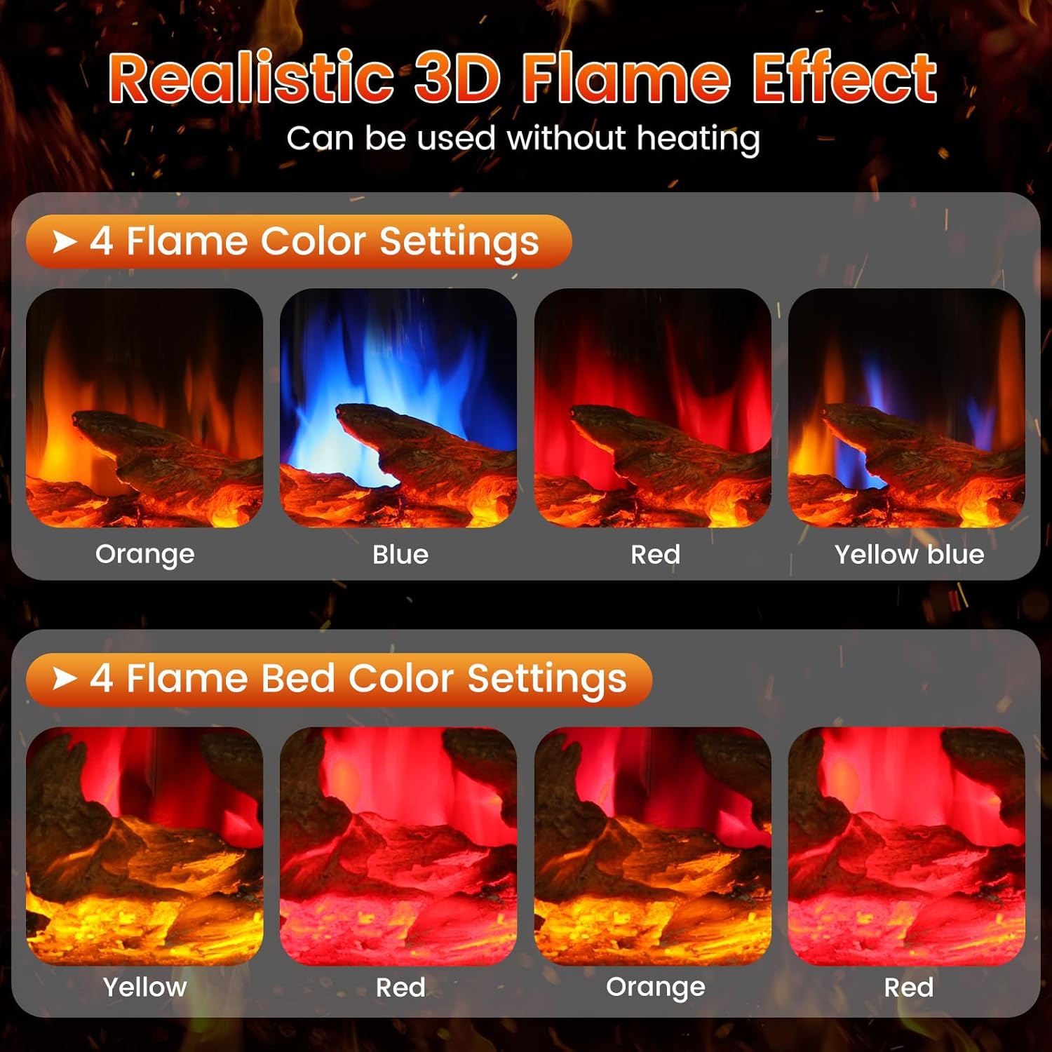 COWSAR Electric Fireplace Heater, 5100BTU/1500W Infrared Fireplace Stove with Remote Control, Realistic 3D Flame Effects, 8H Timer, Easy to Install,